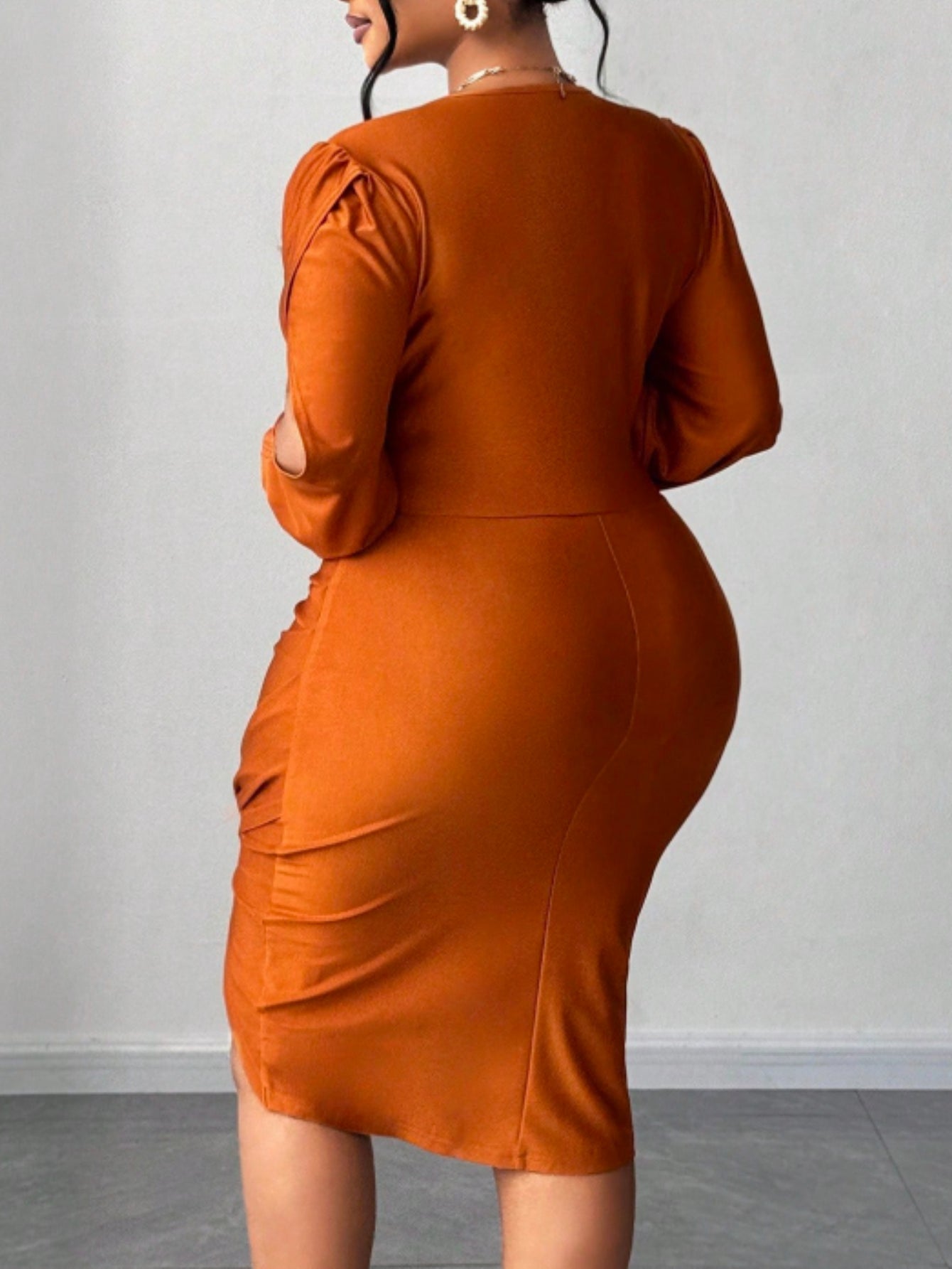 Deep V-Neck Asymmetrical Hem Curvy Dress