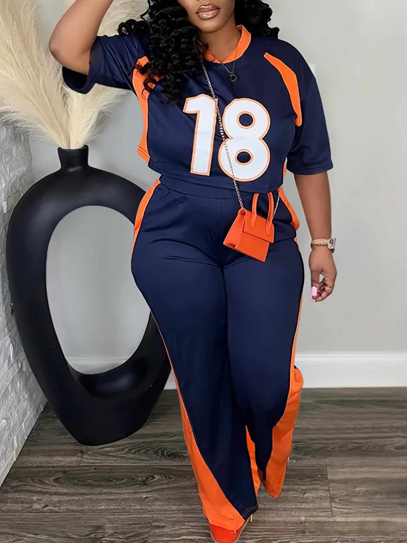 Sport Letter Print Short Sleeve Top & Colorblock Pants Set