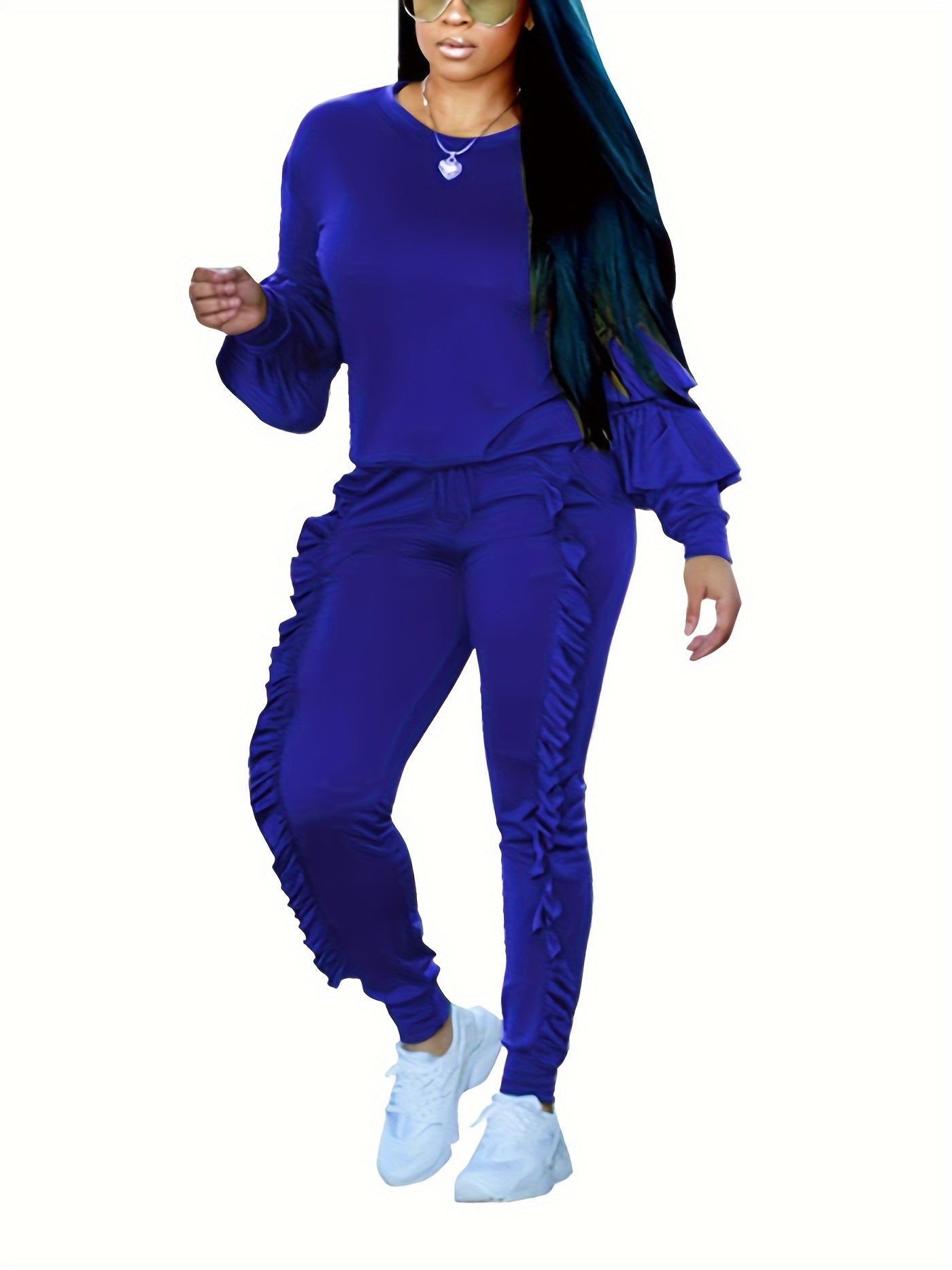 Ruffle-Sleeve Sweatshirt & Jogger Pants Tracksuit Set