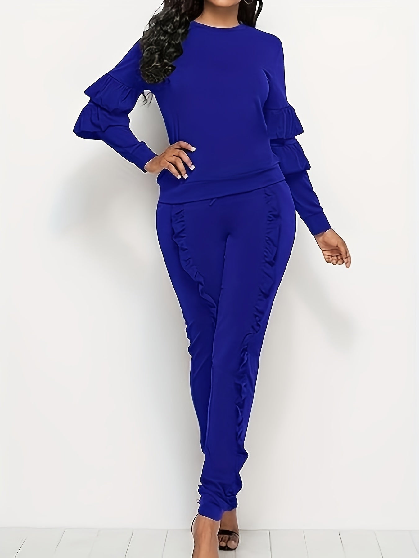 Ruffle-Sleeve Sweatshirt & Jogger Pants Tracksuit Set