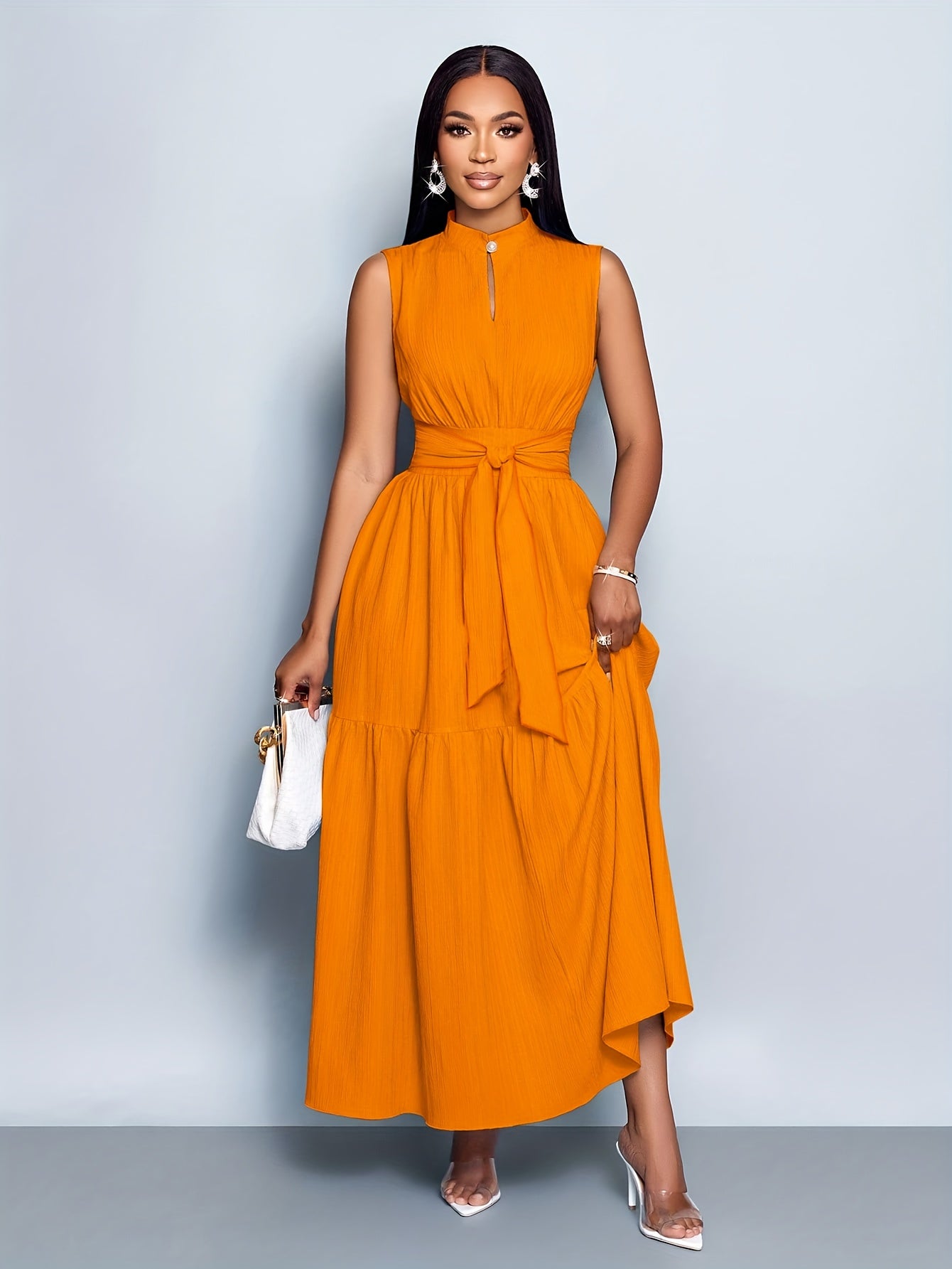 Textured Belted Summer Dress – Ruffled Hem & Lightweight Sleeveless Fit