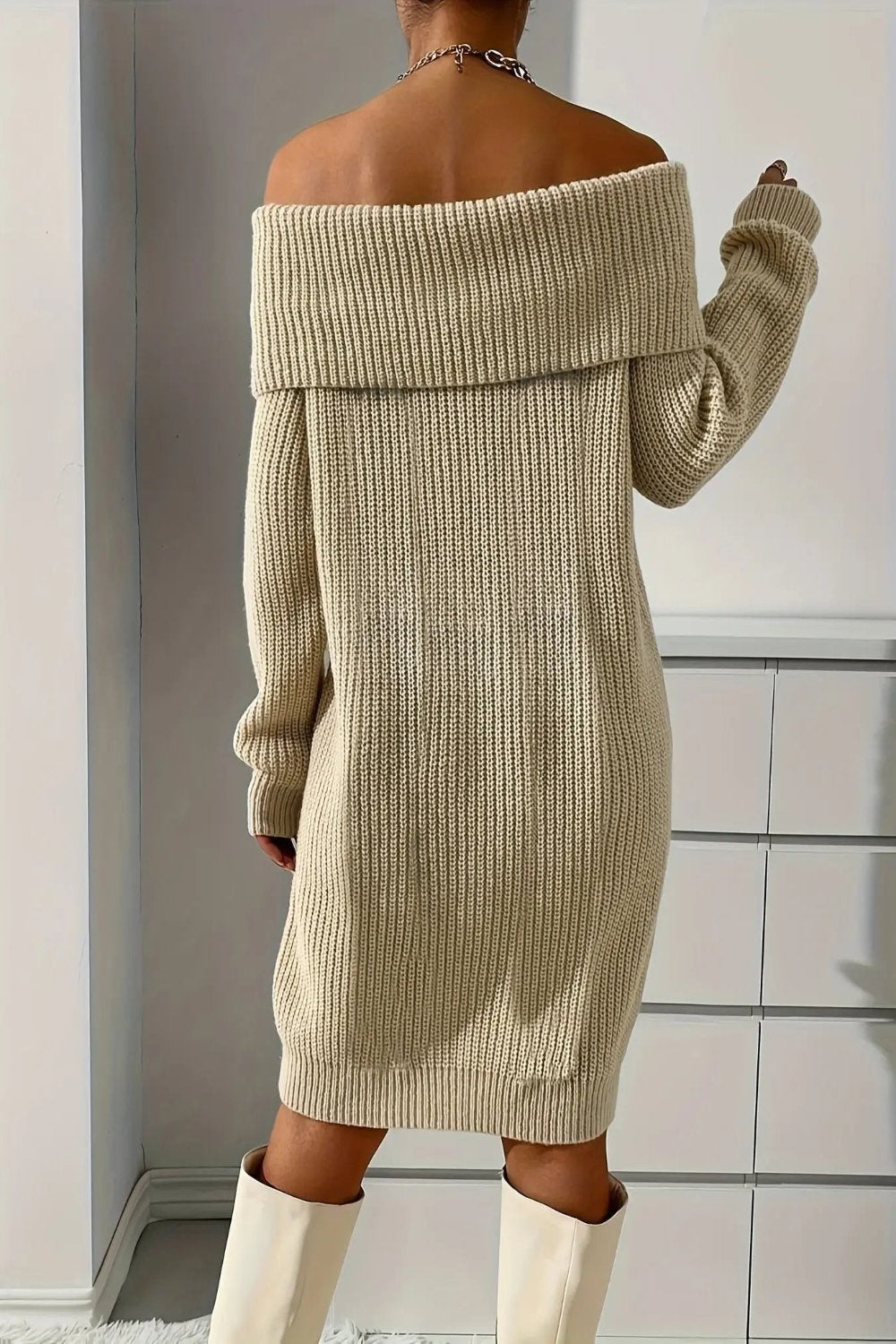 Plus Size Off Shoulder Sweater Dress, Stylish Cable Knit Long Sleeve Sweater Dress. Toshe Womens Fashion