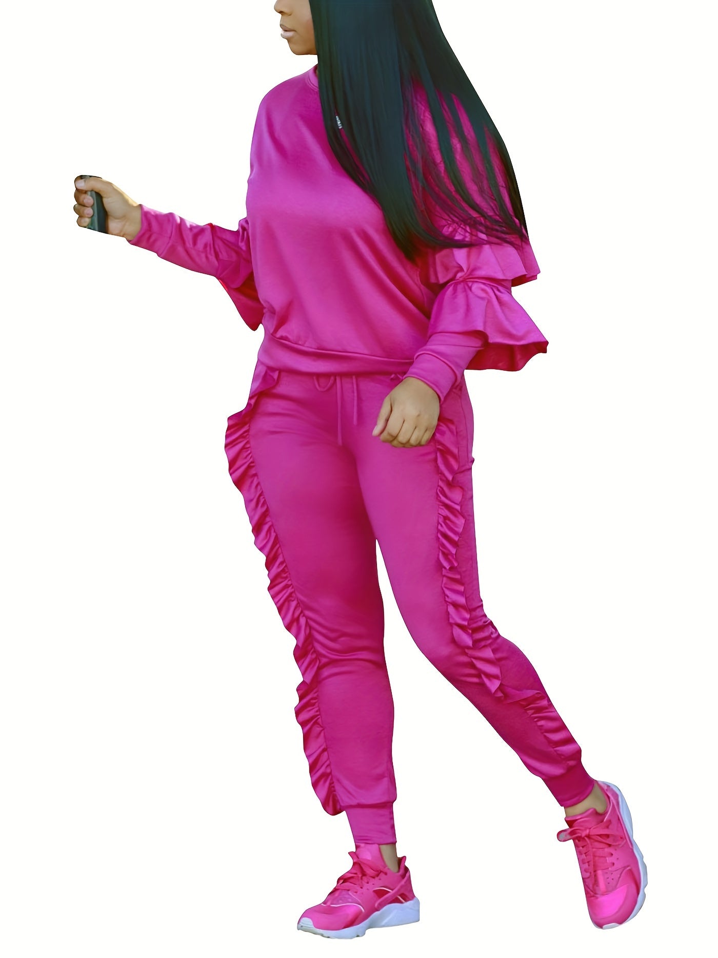 Ruffle-Sleeve Sweatshirt & Jogger Pants Tracksuit Set