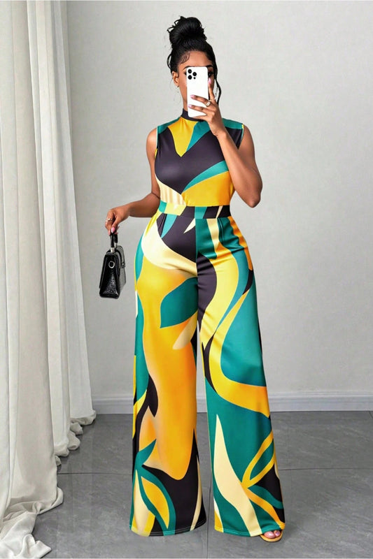 Bright Green Printed Sleeveless Jumpsuit – Bold, Breezy & Confident