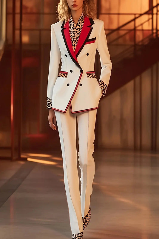 Red Striped Lapel Collar Double Breasted Suit Toshe Women's Fashions