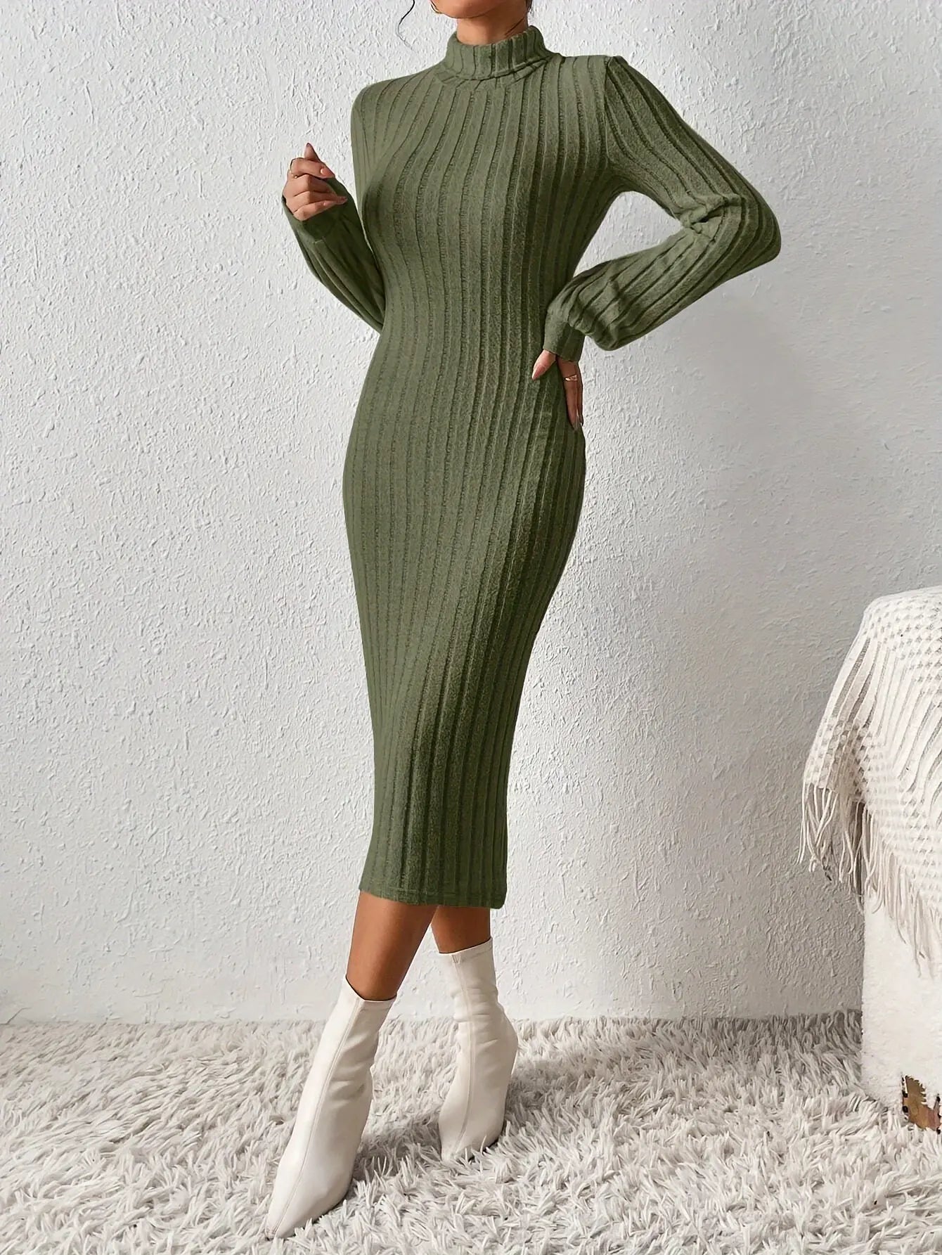 Elegant Long-Sleeve Turtleneck Bodycon Dress Temu