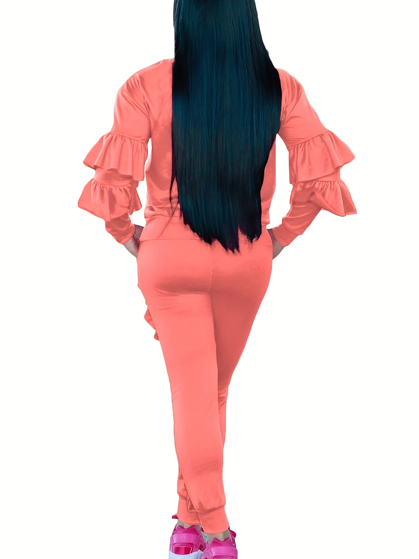 Ruffle-Sleeve Sweatshirt & Jogger Pants Tracksuit Set