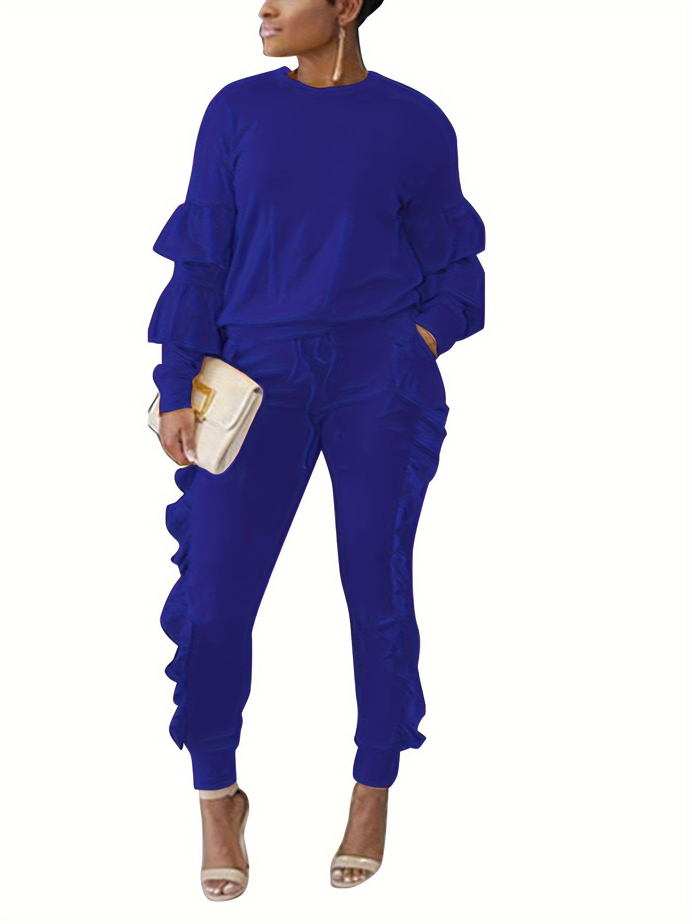 Ruffle-Sleeve Sweatshirt & Jogger Pants Tracksuit Set