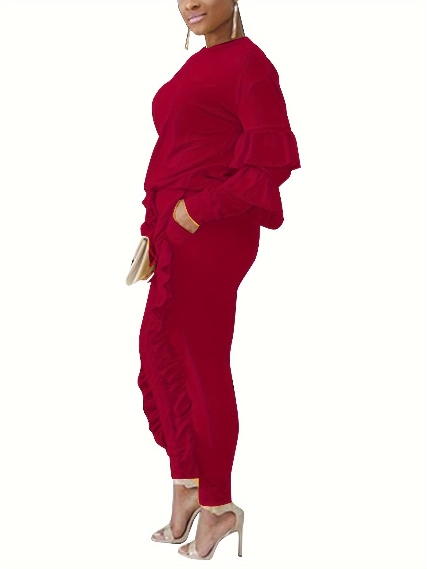 Ruffle-Sleeve Sweatshirt & Jogger Pants Tracksuit Set