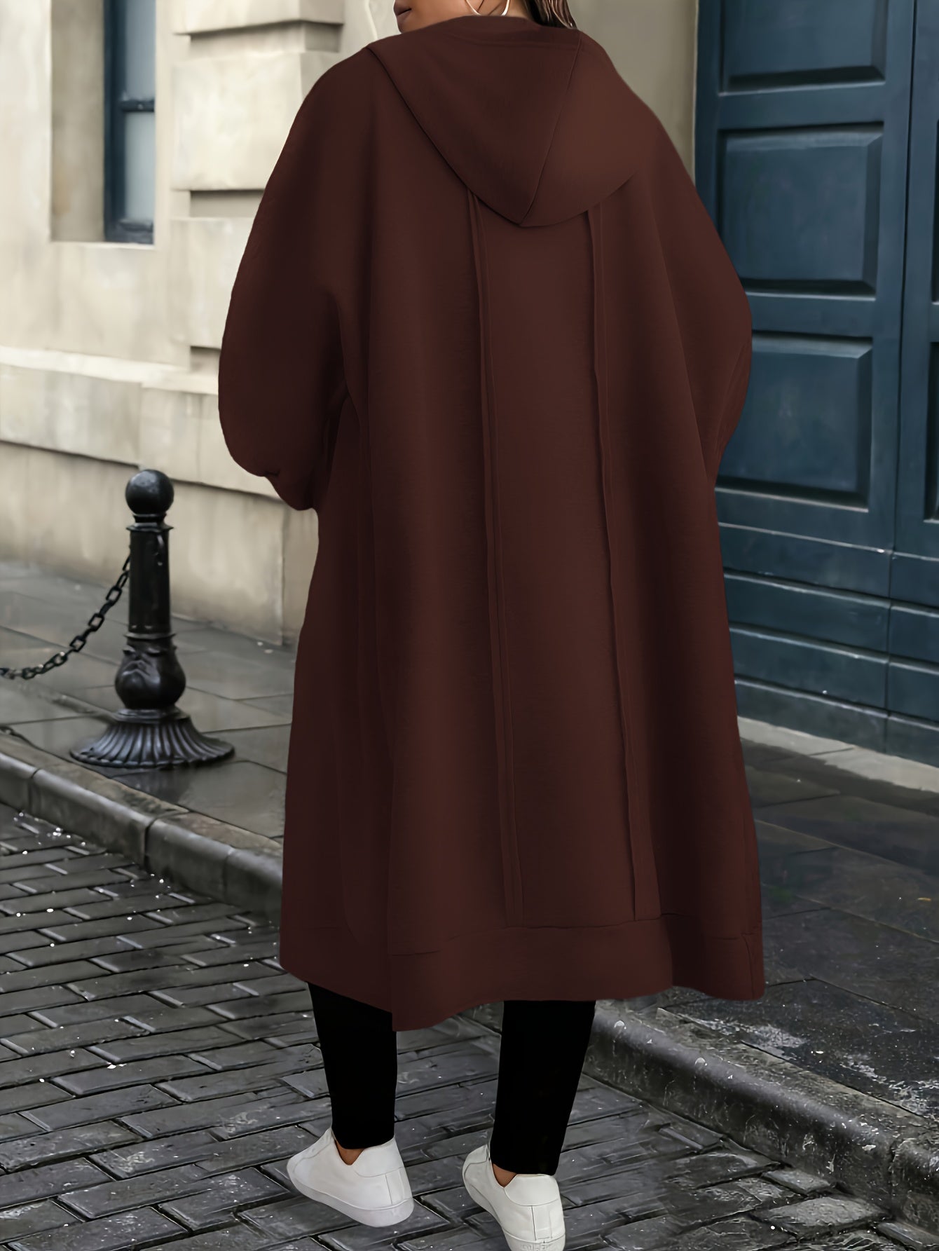 Hooded Zipper Front Long Overcoat