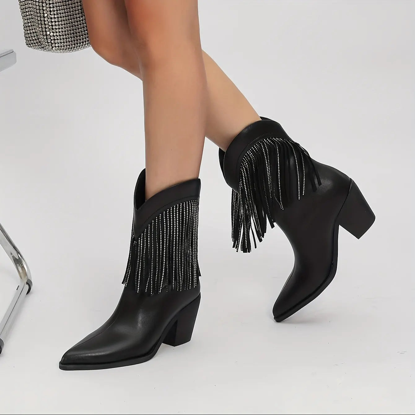 Rhinestone Crystal Fringe Western Boots Toshe Women's Fashions