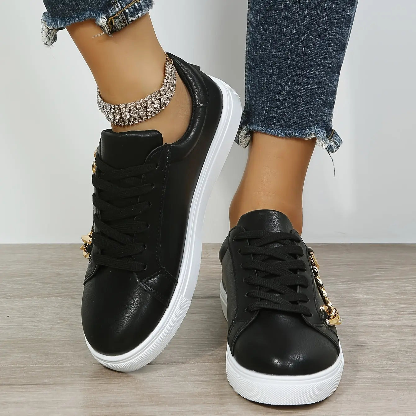Low-Top Gold Chain Detail Sneakers Toshe Women's Fashions