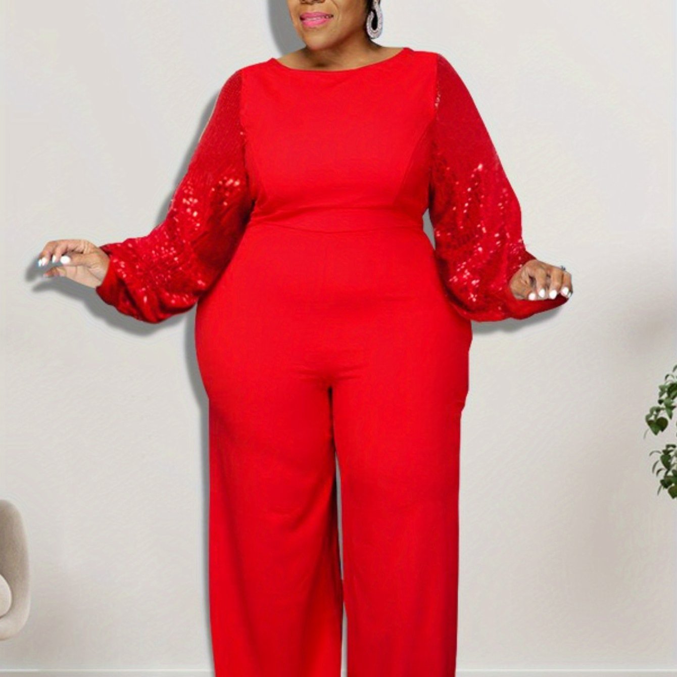 Elegant Sequin Sleeve Jumpsuit – Black One-Piece for Evening Glam