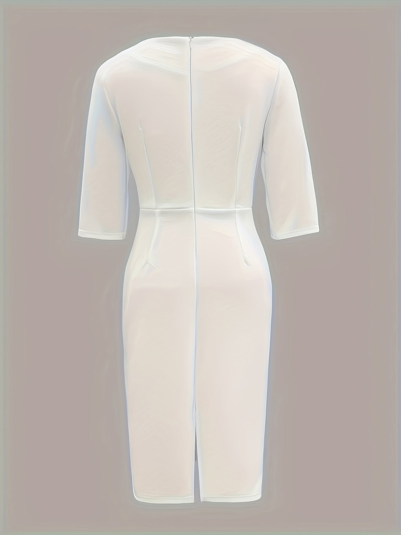 White Pearl Accented Evening Dress – Elegant Half-Sleeve Cocktail & Formal Dress