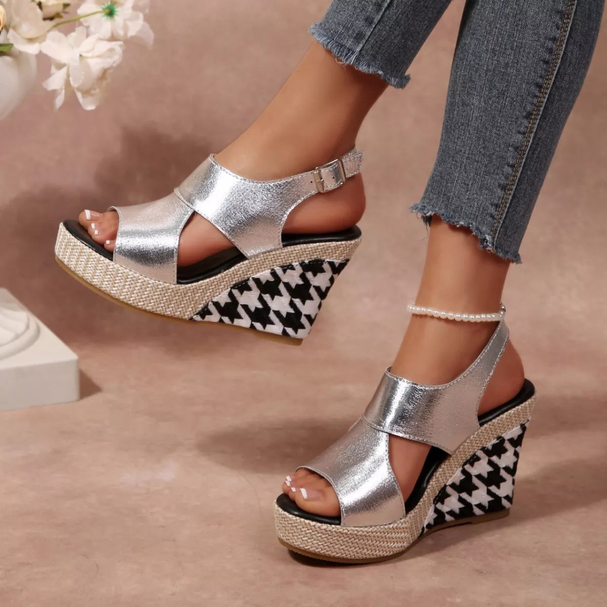 Open toe wedge sandals by Trendsi featuring a stylish design with a comfortable wedge heel and open toe style.