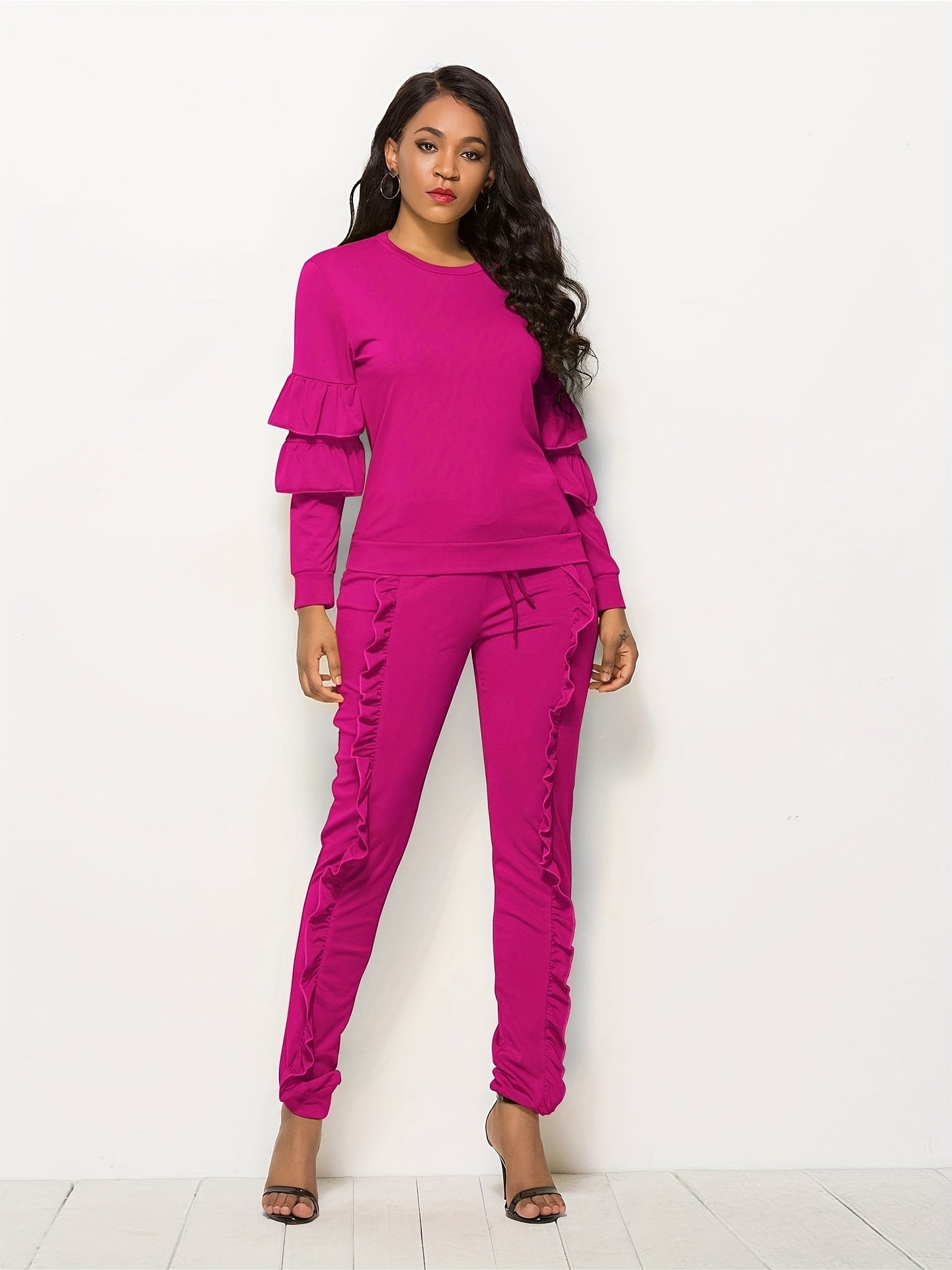Ruffle-Sleeve Sweatshirt & Jogger Pants Tracksuit Set