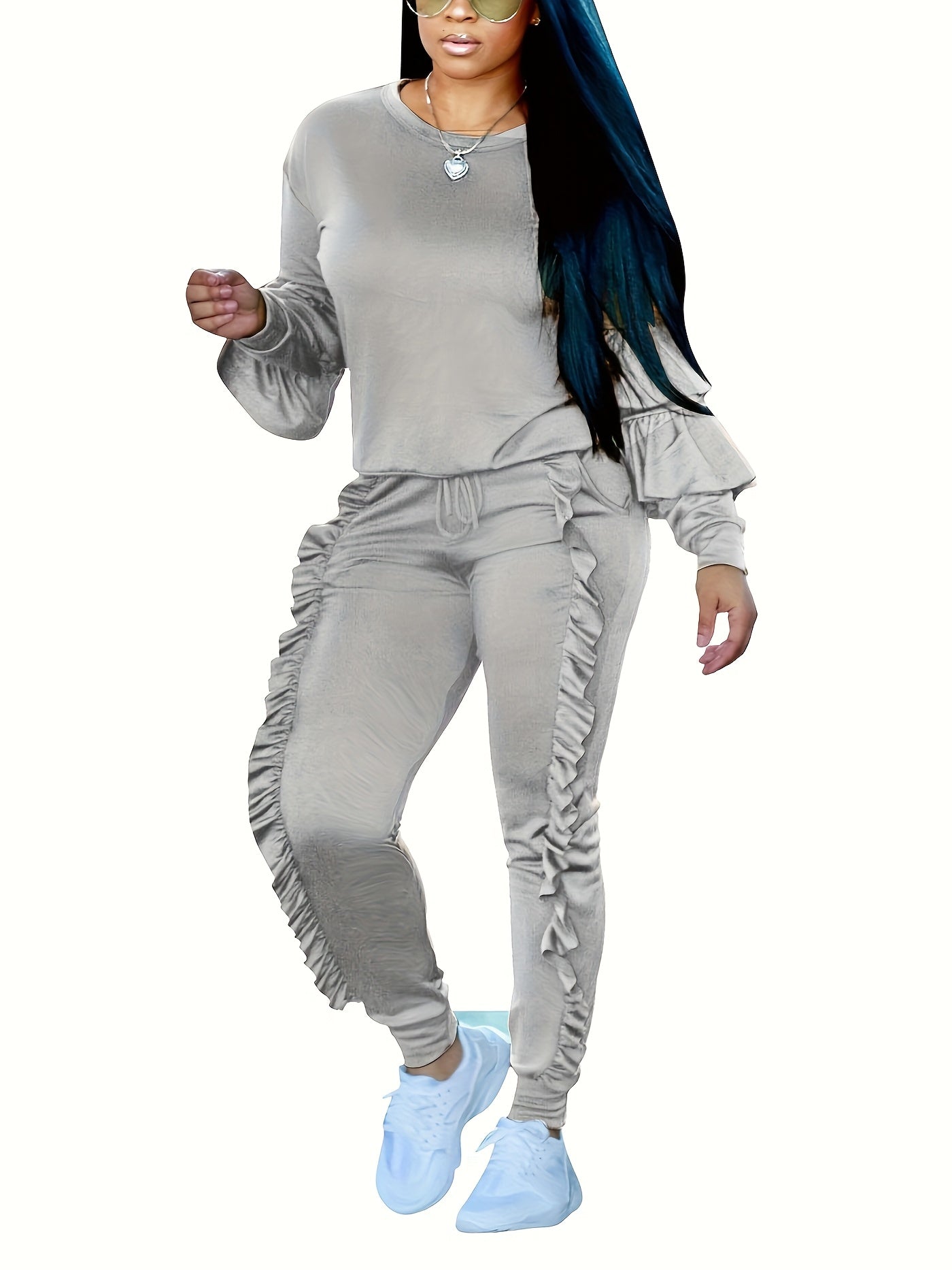 Ruffle-Sleeve Sweatshirt & Jogger Pants Tracksuit Set