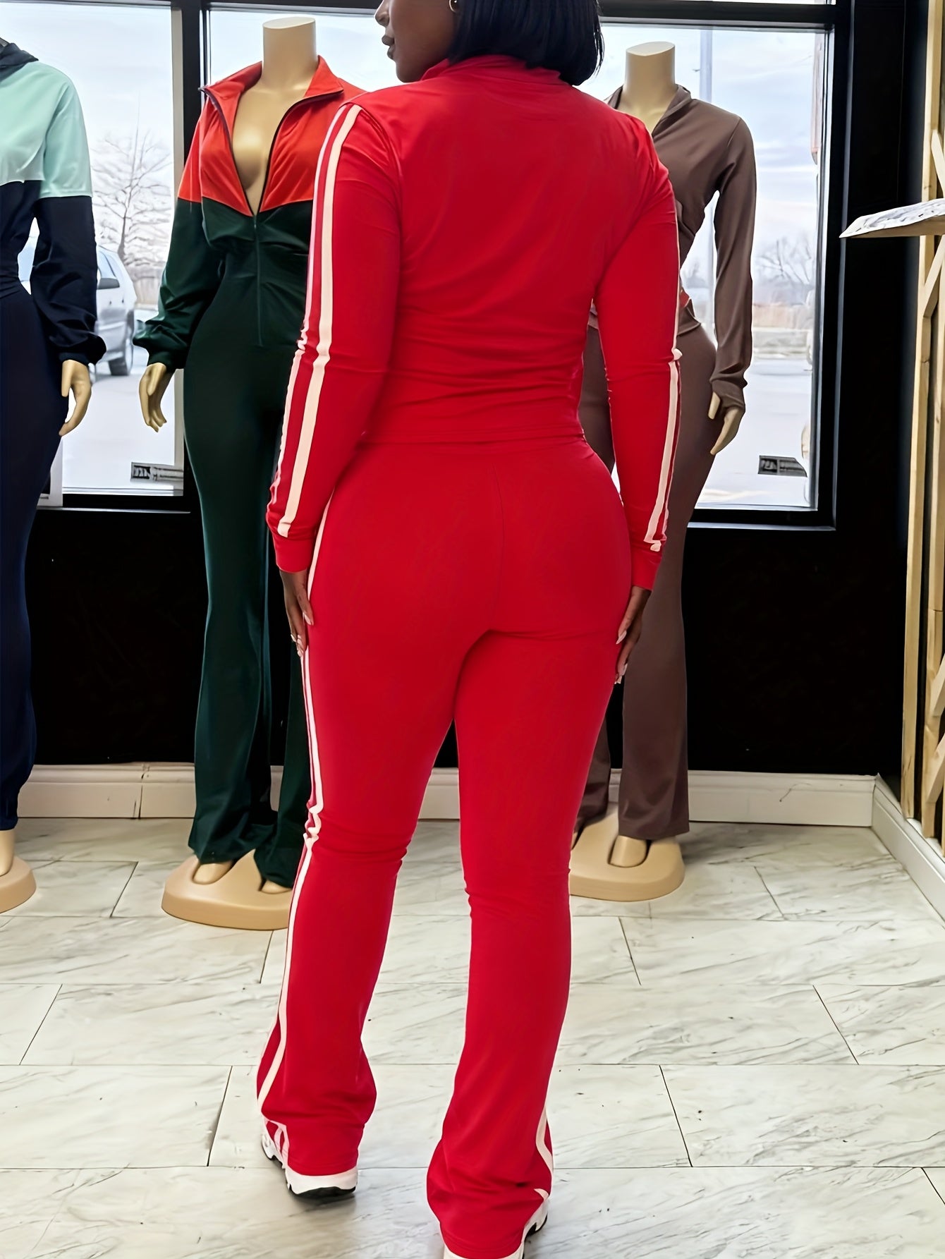 Striped Jacket Bell Bottom 3-Piece Pants Set