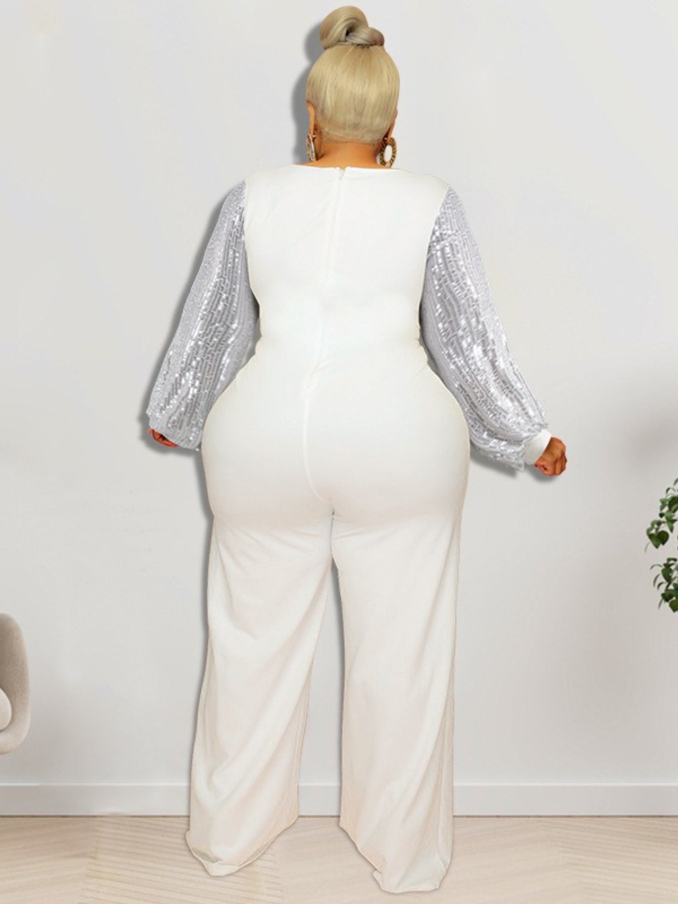 Elegant Sequin Sleeve Jumpsuit – Black One-Piece for Evening Glam