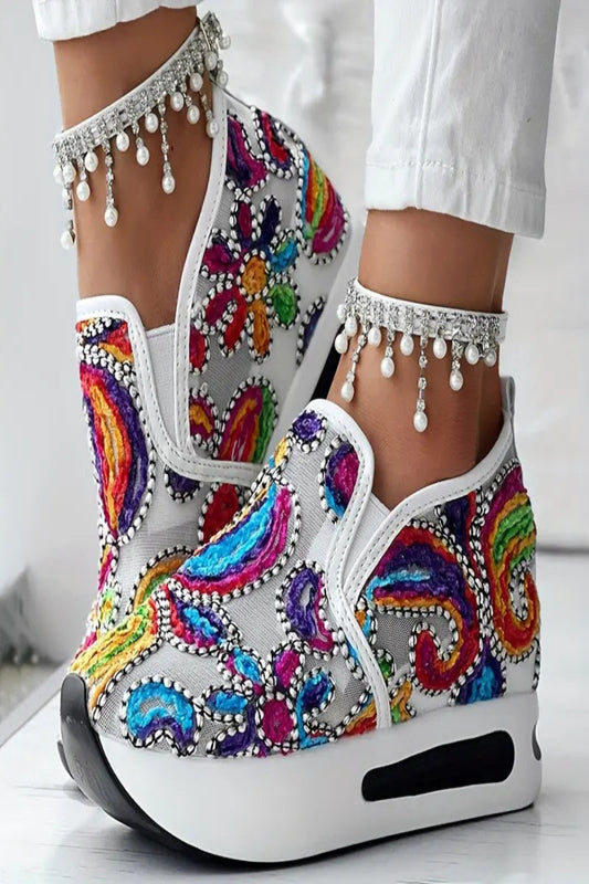 Abstract Print Wedge Sneakers Toshe Women's Fashions