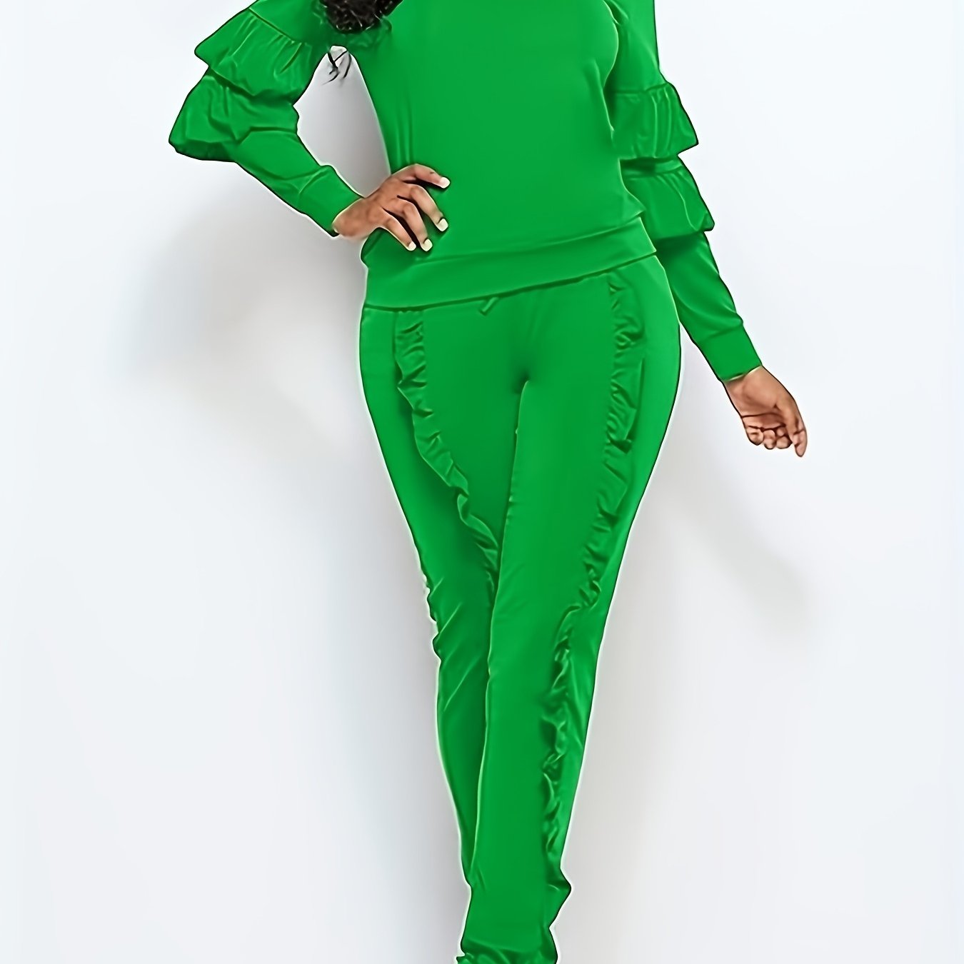 Ruffle-Sleeve Sweatshirt & Jogger Pants Tracksuit Set
