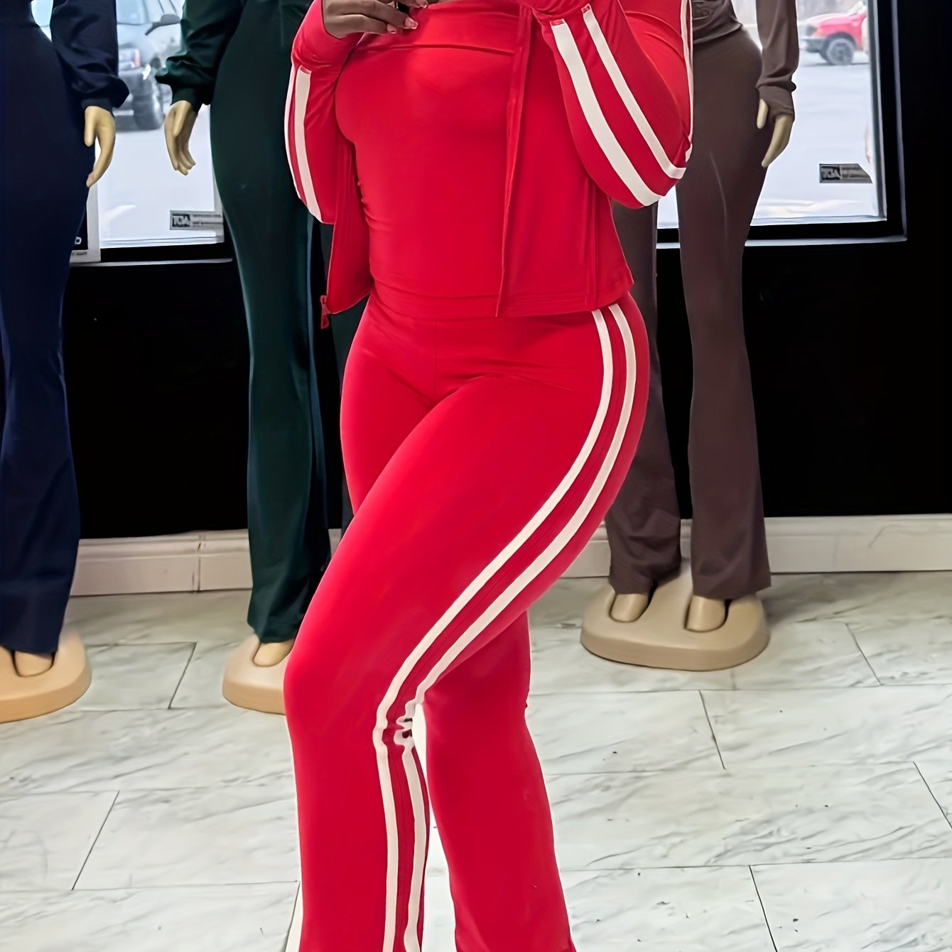 Striped Jacket Bell Bottom 3-Piece Pants Set