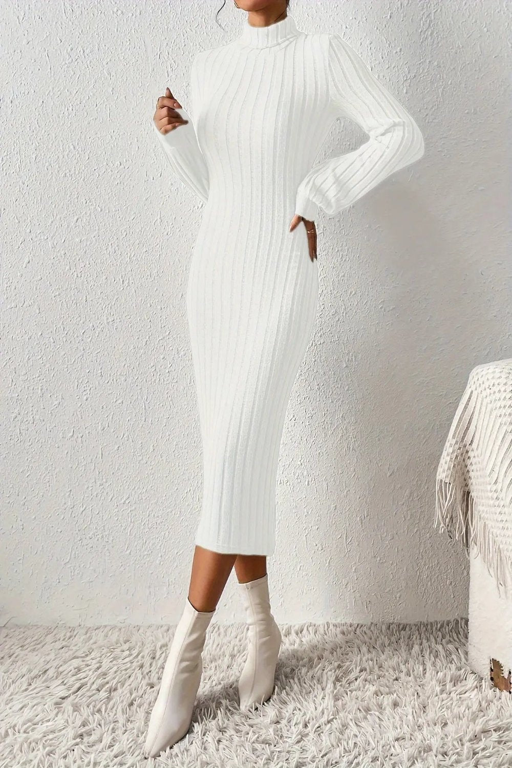 Elegant Long-Sleeve Turtleneck Bodycon Dress Temu