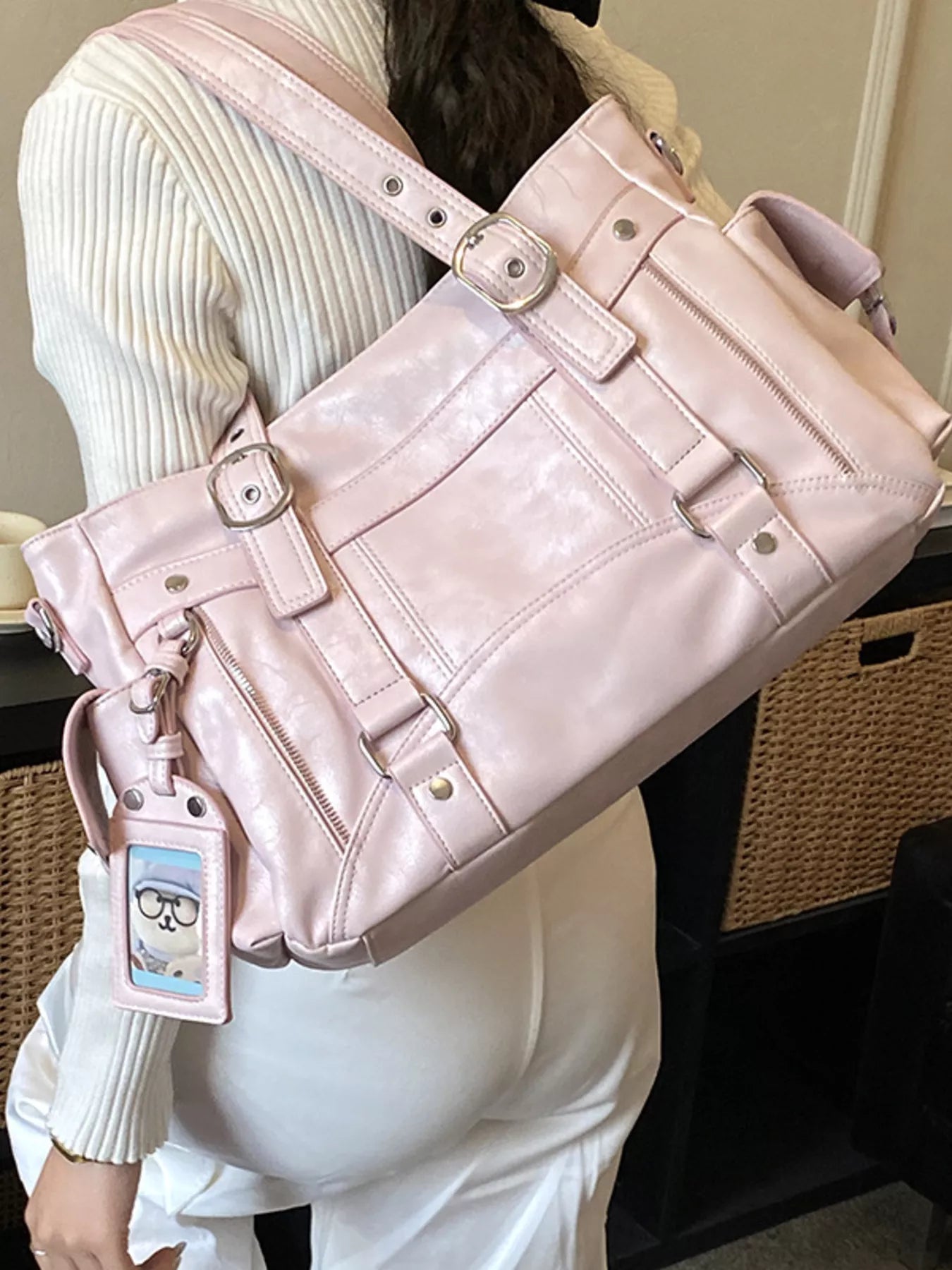 Trendsi buckle decor shoulder handbag with stylish design, featuring a sleek strap and modern detailing.