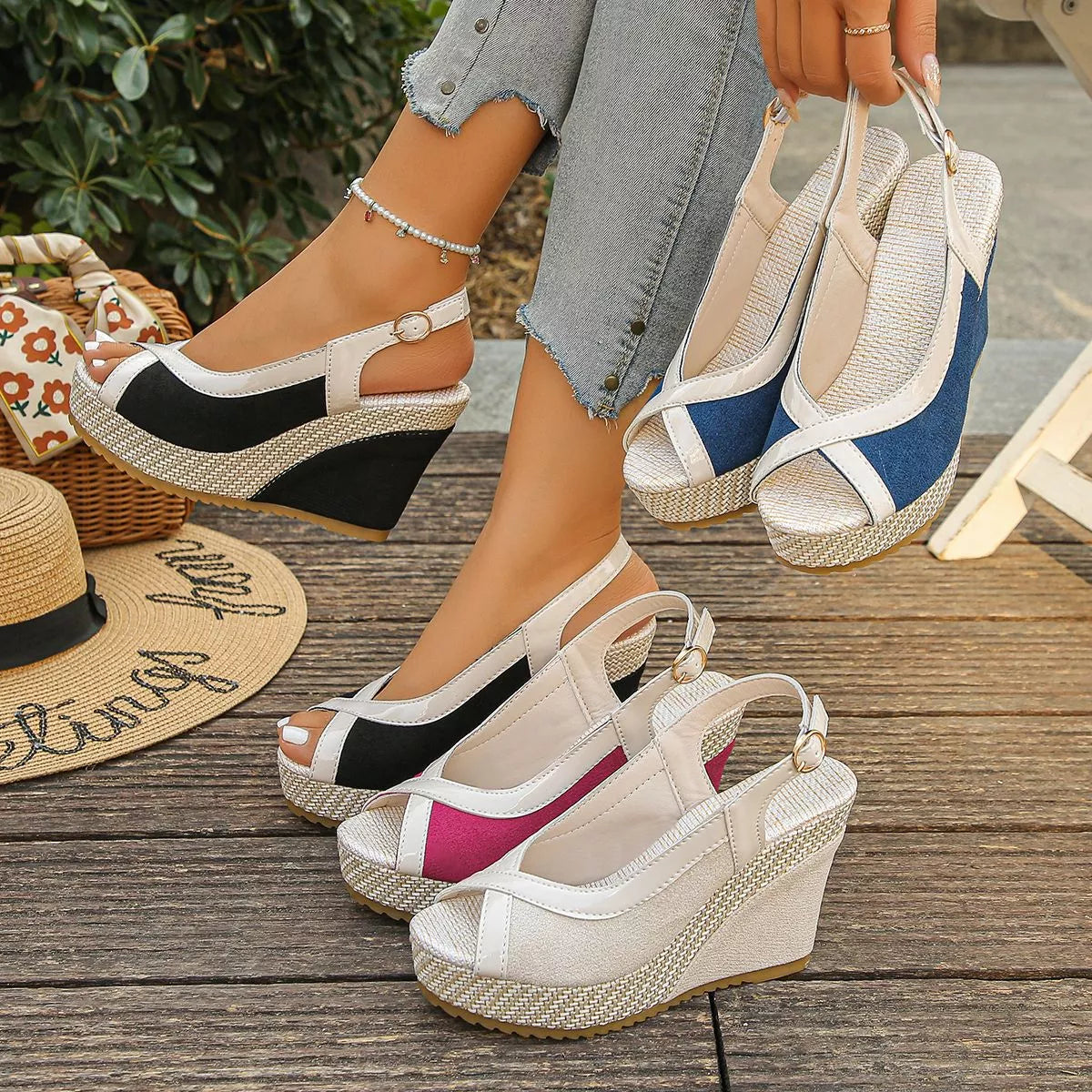 Trendsi peep toe wedge sandals with open toe design and high wedge heel, stylish footwear for casual or dressy occasions.