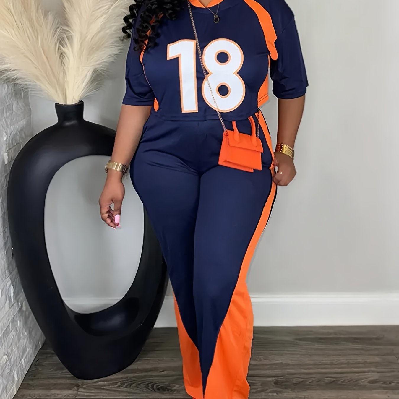 Sport Letter Print Short Sleeve Top & Colorblock Pants Set