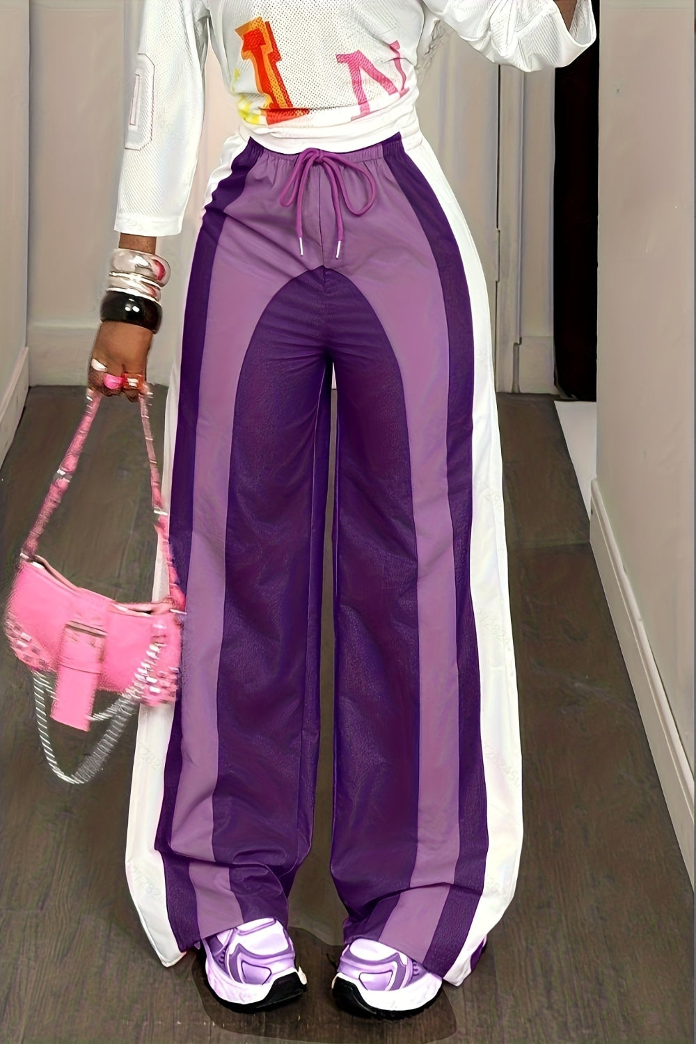 Color block Extra Wide Drawstring Pants