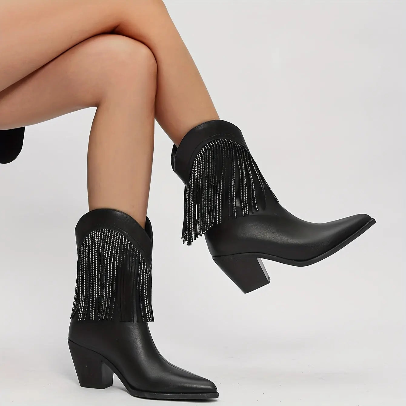 Rhinestone Crystal Fringe Western Boots Toshe Women's Fashions