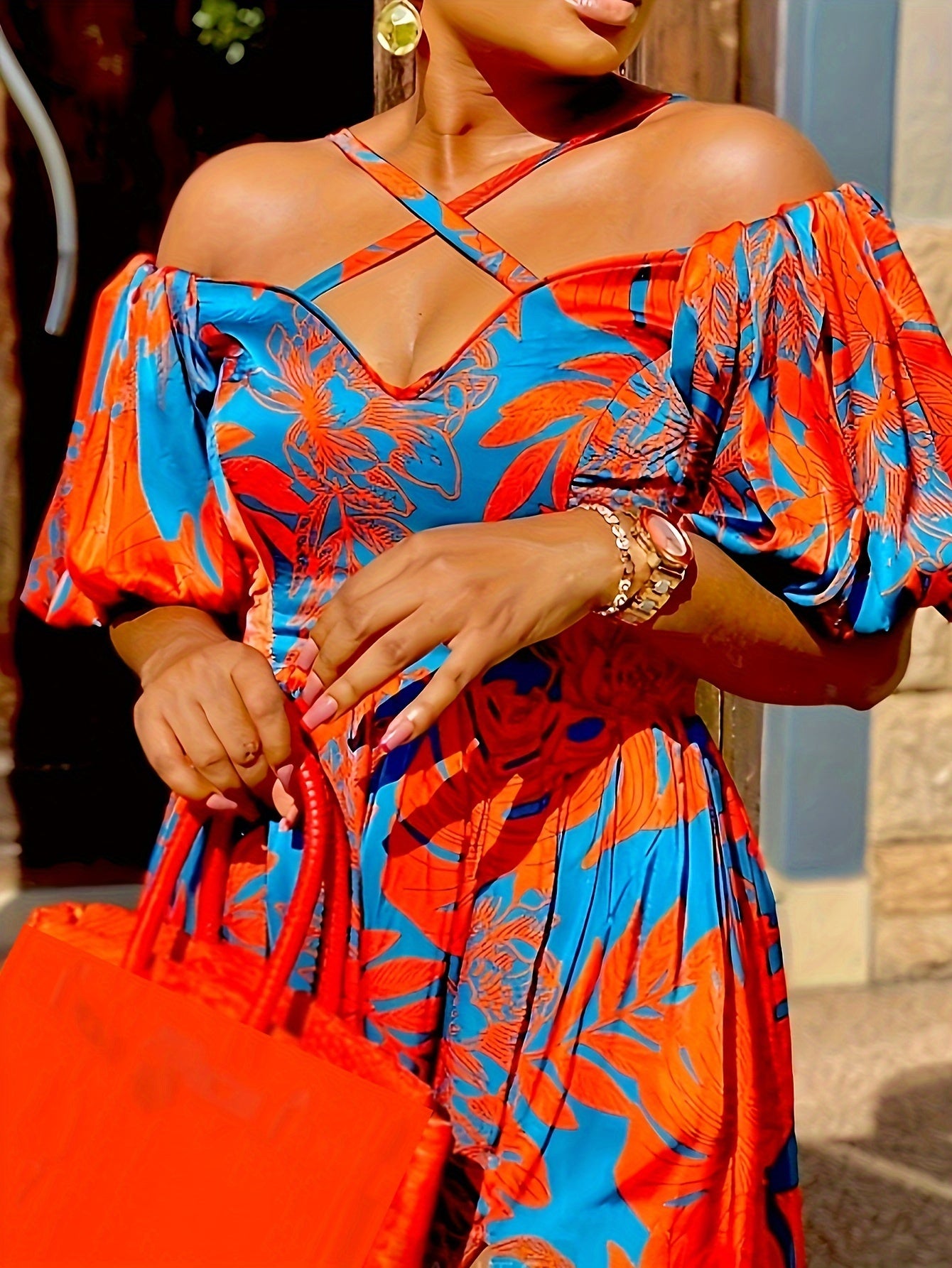 Tropical Print Criss Cross Mini Dress