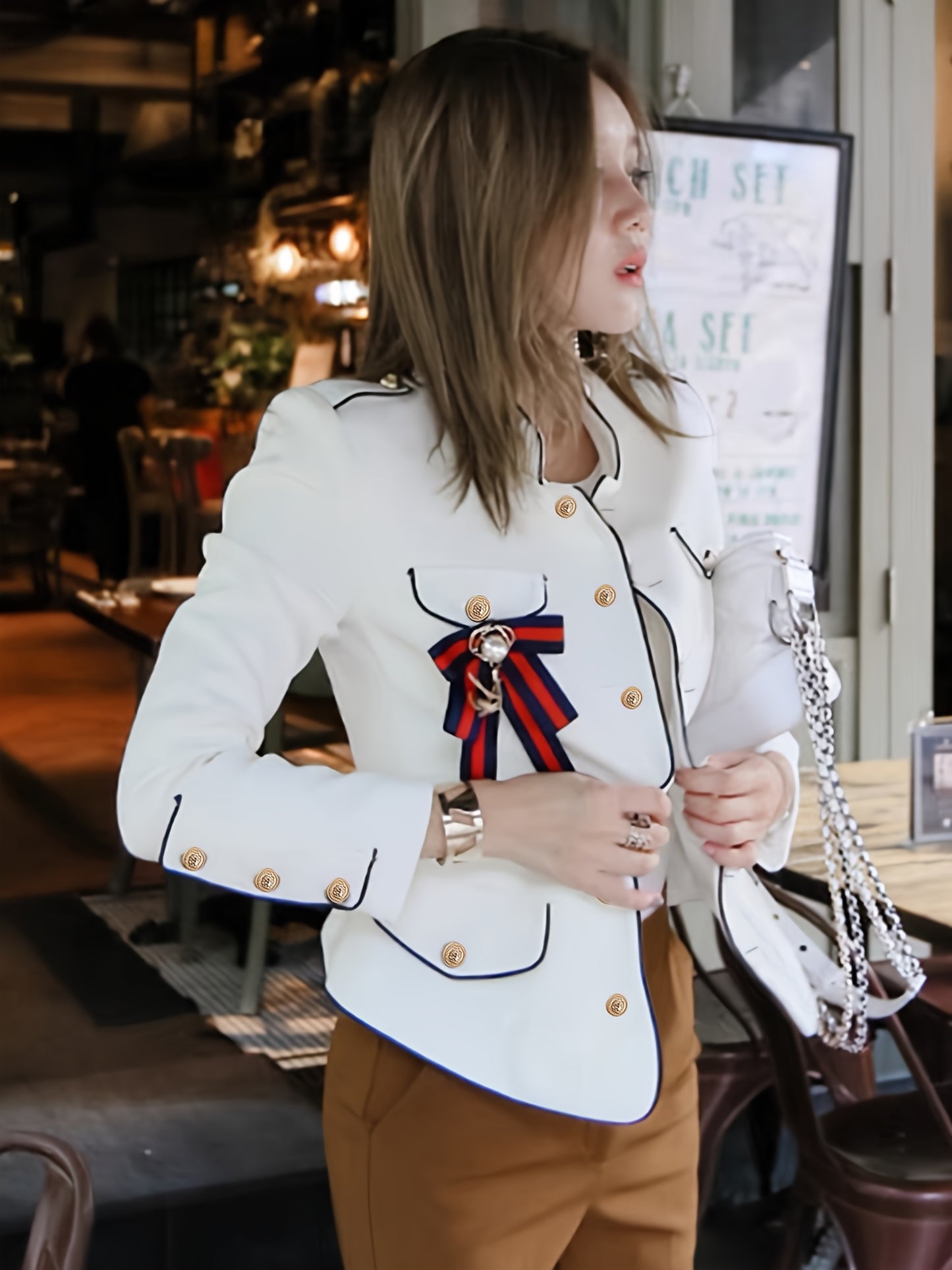 Elegant Slim Fit Jacket – Long Sleeve, Bowknot Detail, Solid Color Lightweight Coat