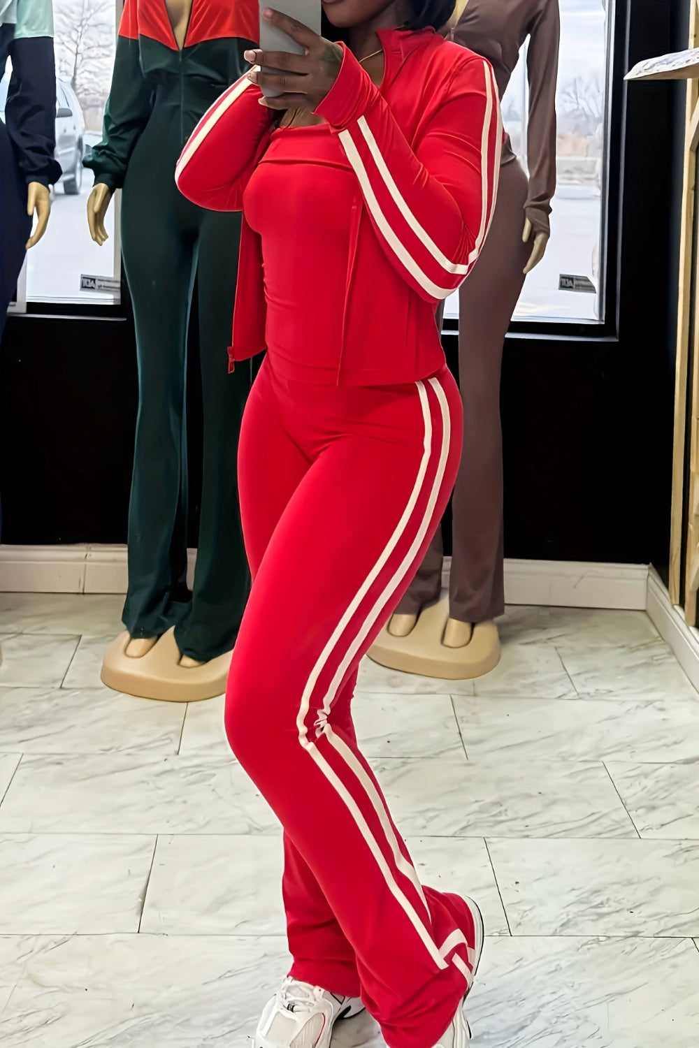 Striped Jacket Bell Bottom 3-Piece Pants Set