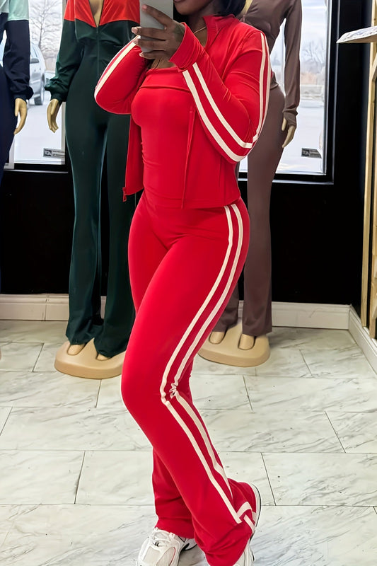 Striped Jacket Bell Bottom 3-Piece Pants Set