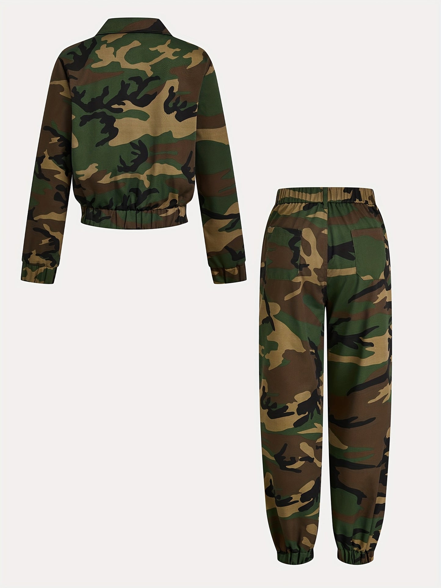 Army Green Cropped Utility Jacket & Tapered Jogger Pants Set