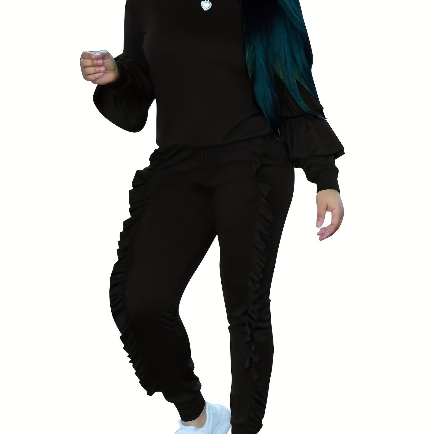 Ruffle-Sleeve Sweatshirt & Jogger Pants Tracksuit Set