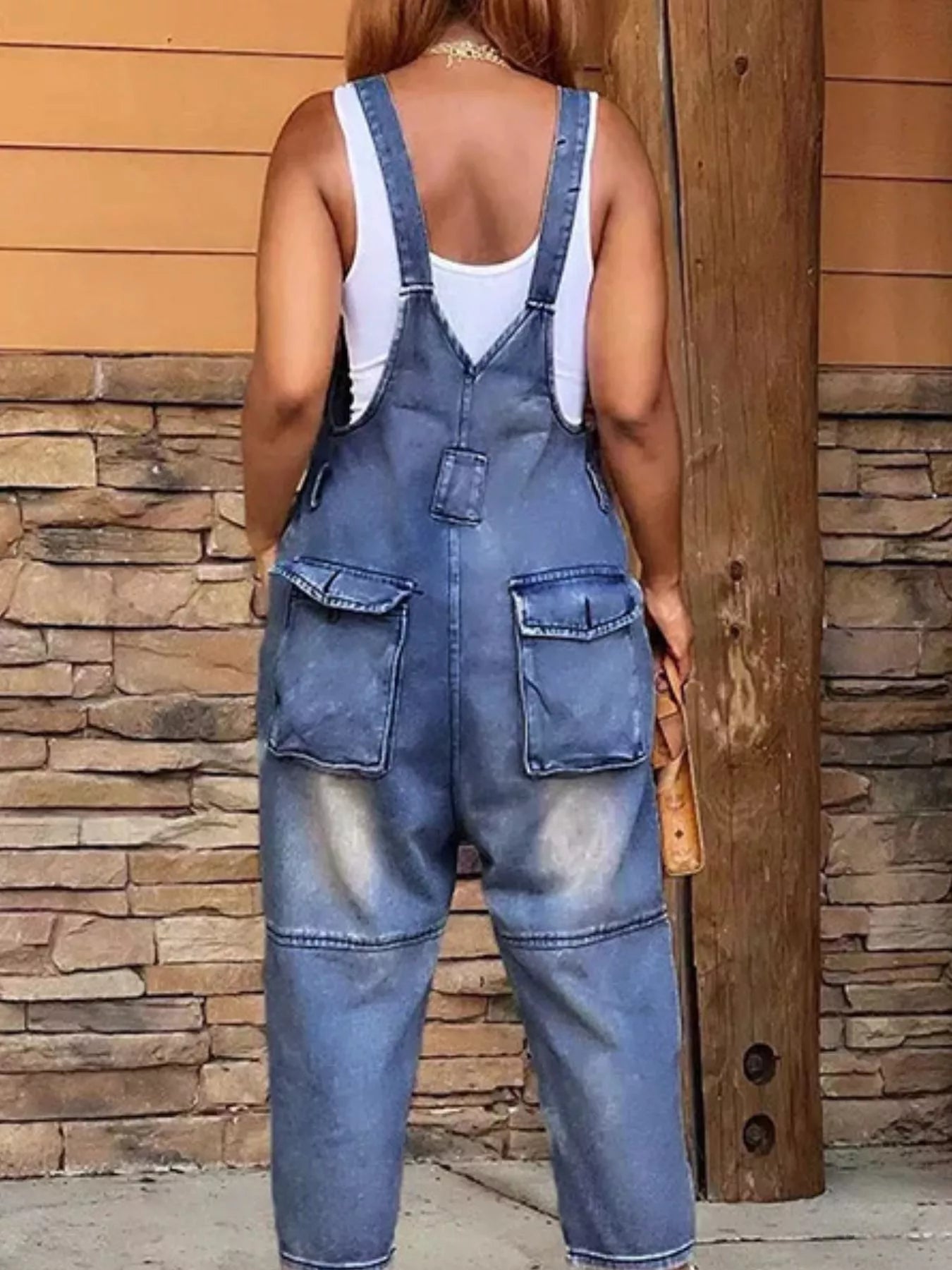 Trendsi denim button front overalls with front pockets and adjustable straps, casual and stylish for everyday wear.