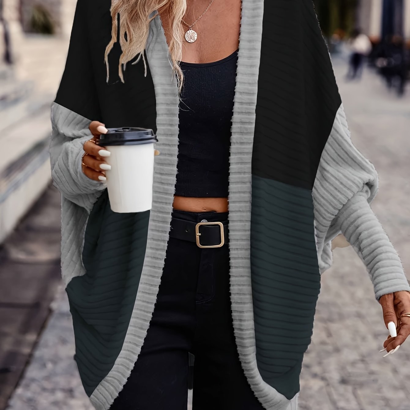 Color-Block Bat Wing Cardigan