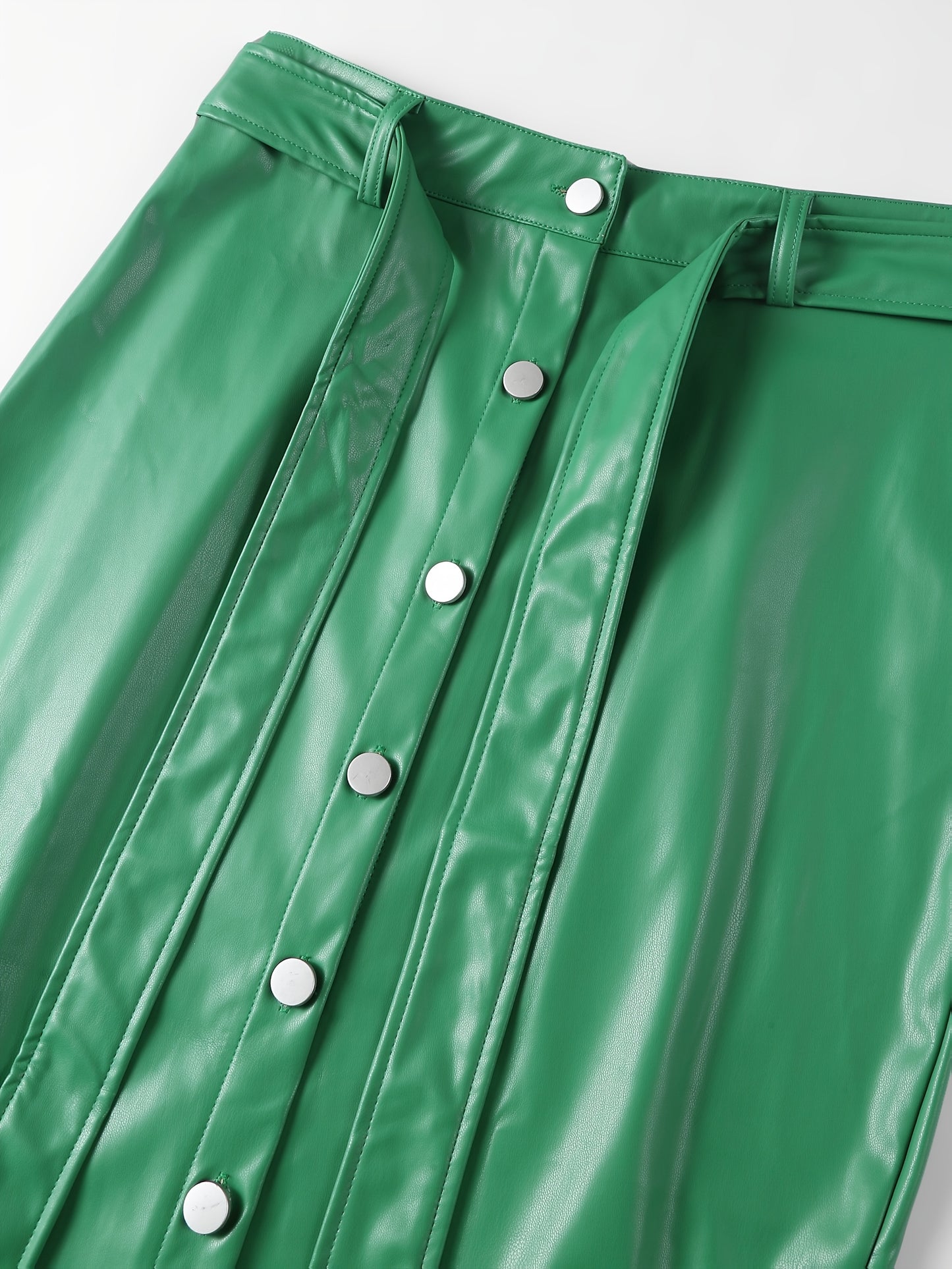 Green Faux Leather Skirt with Belt