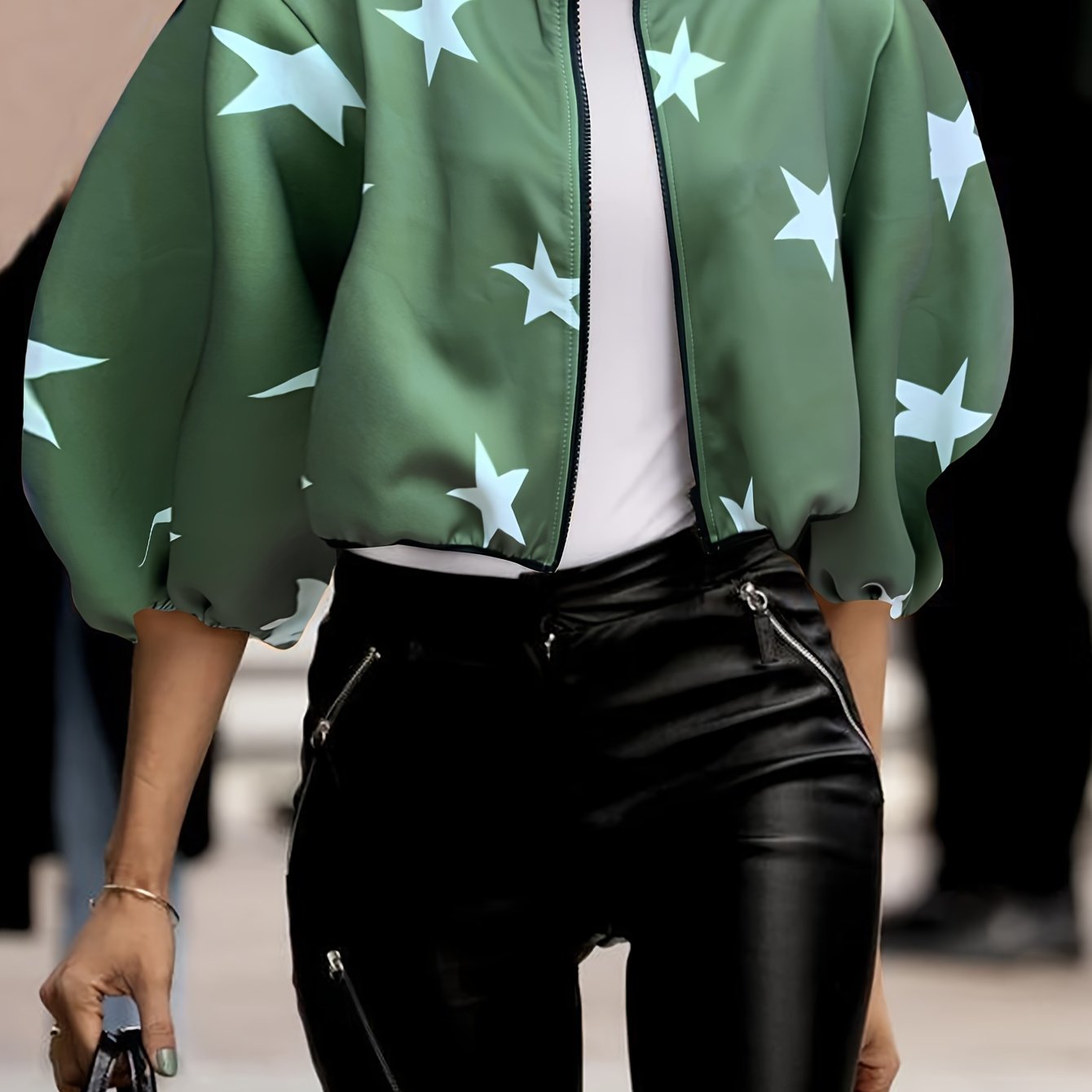 Color Block Stand Collar Zipper Jacket