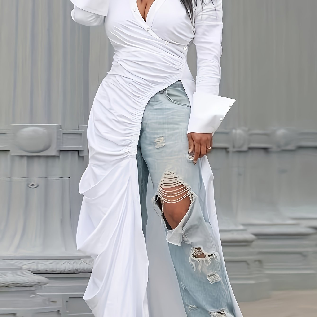 White Stretchy Long Sleeve Shirt