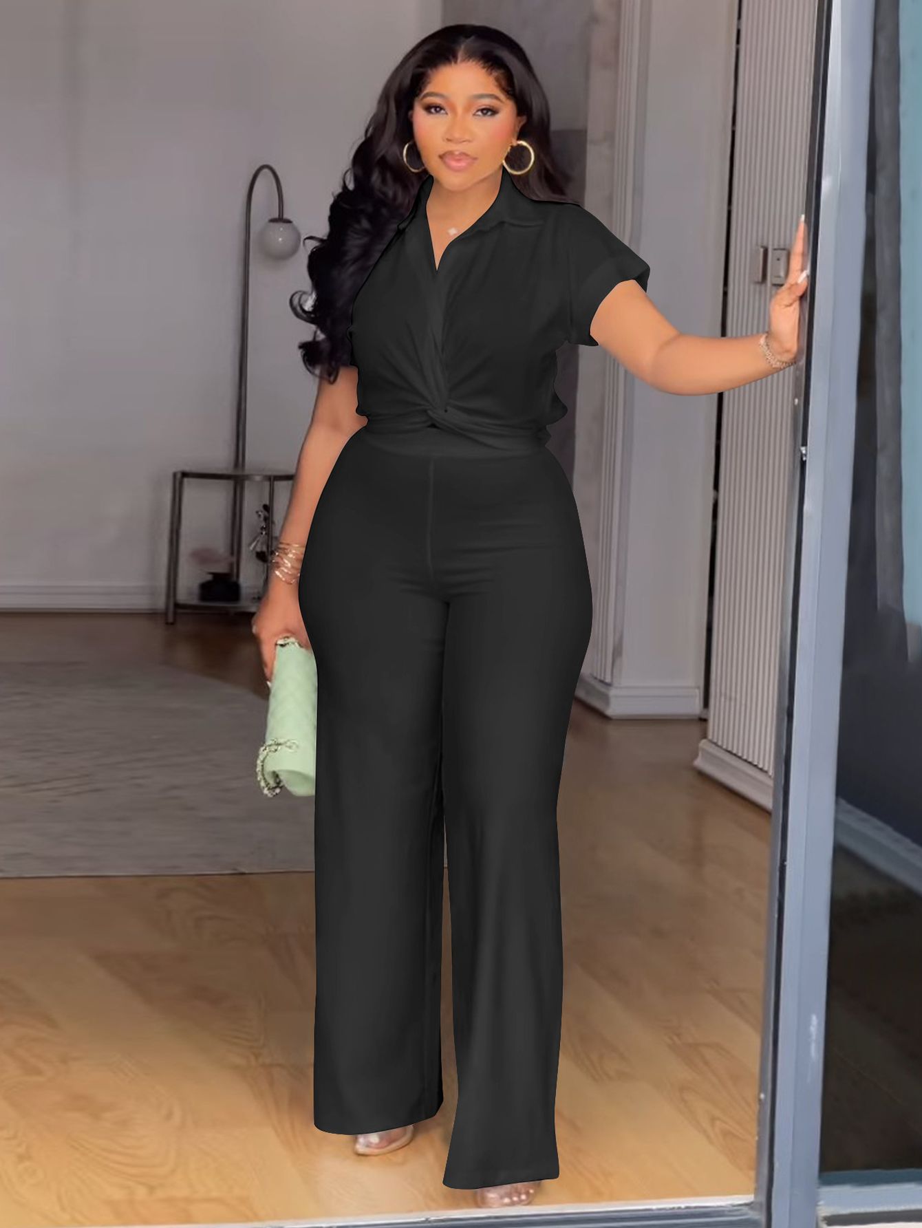 Chic V-Neck Crop Top & Wide-Leg Pant Set