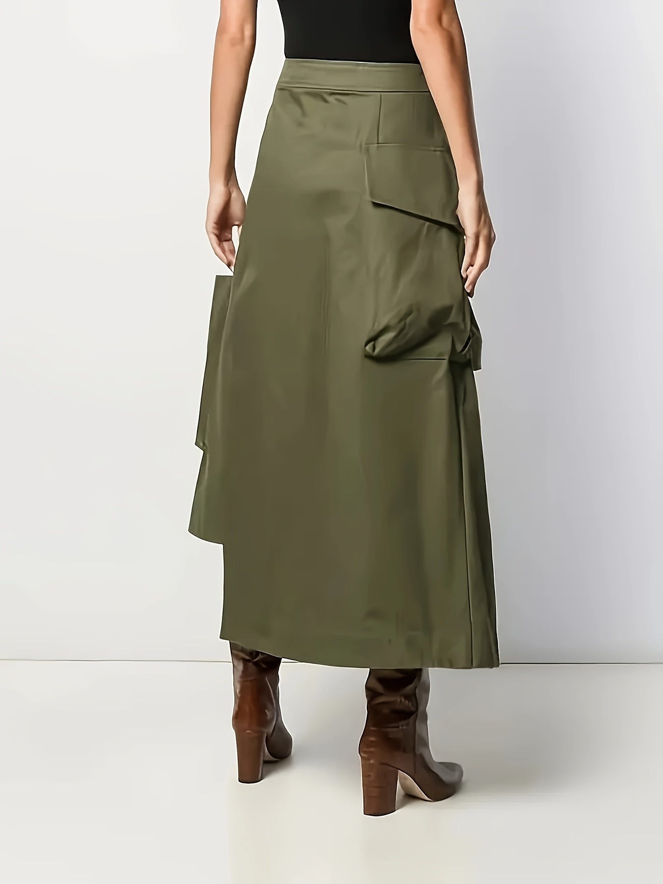 Olive Green Cargo Skirt with Multiple Pockets – Trendy Utility Street-Style