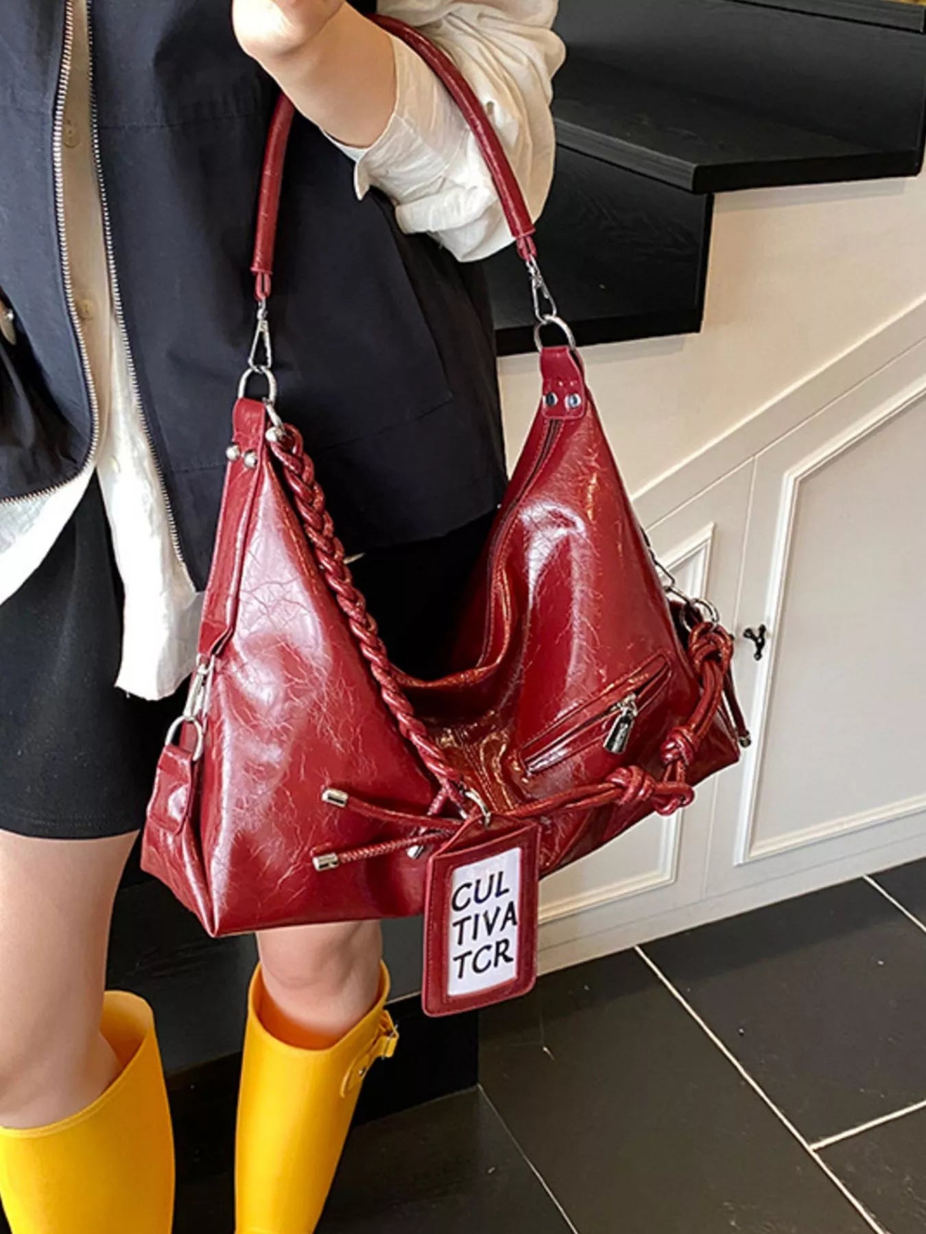 Vintage braided strap shoulder handbag with woven details, trendy and stylish for everyday use.