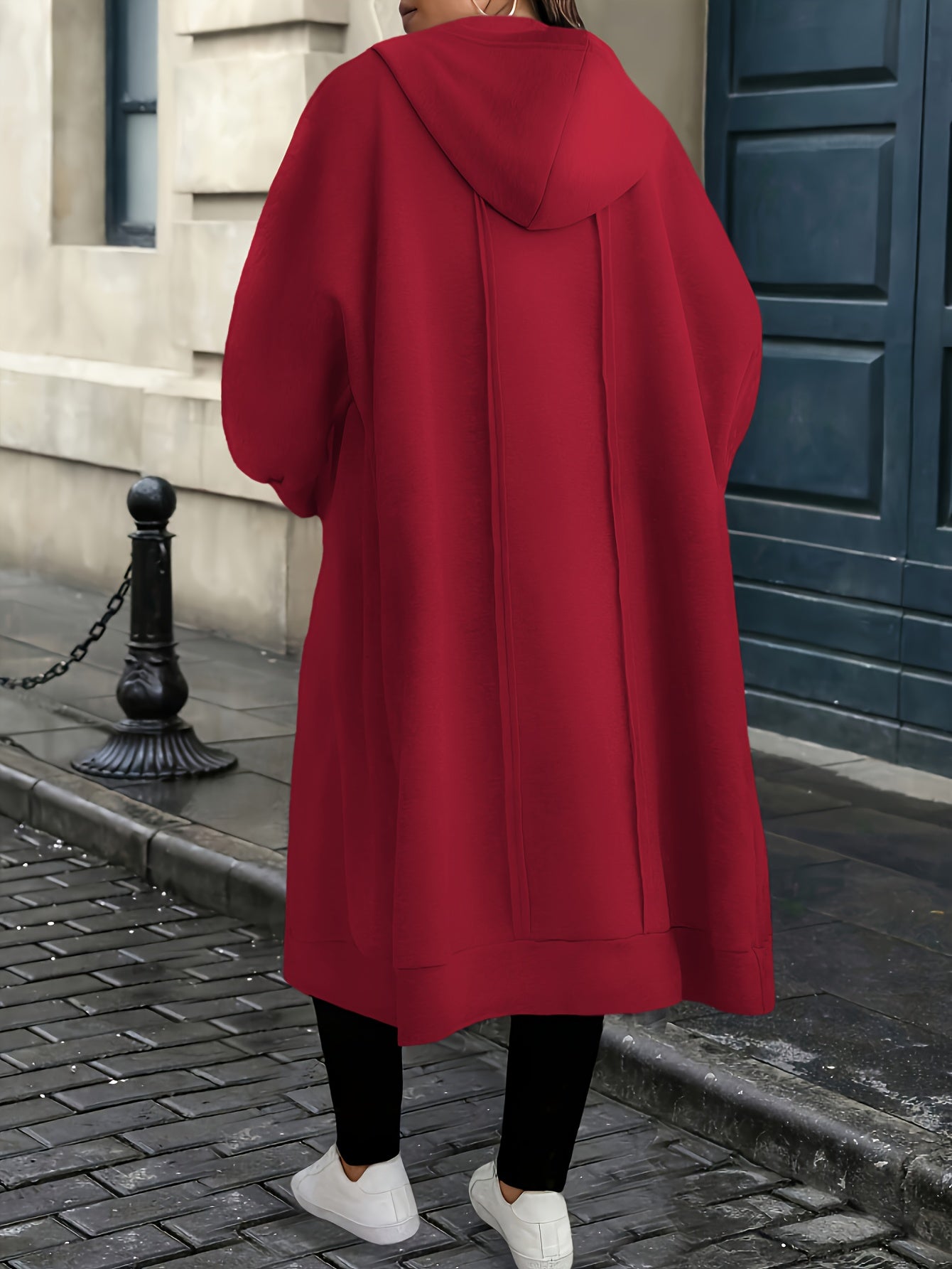 Hooded Zipper Front Long Overcoat