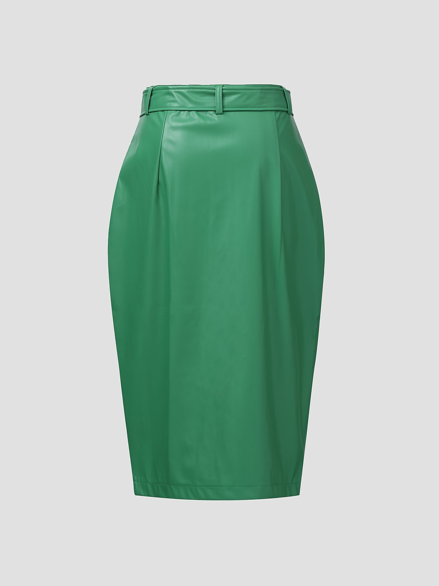 Green Faux Leather Skirt with Belt