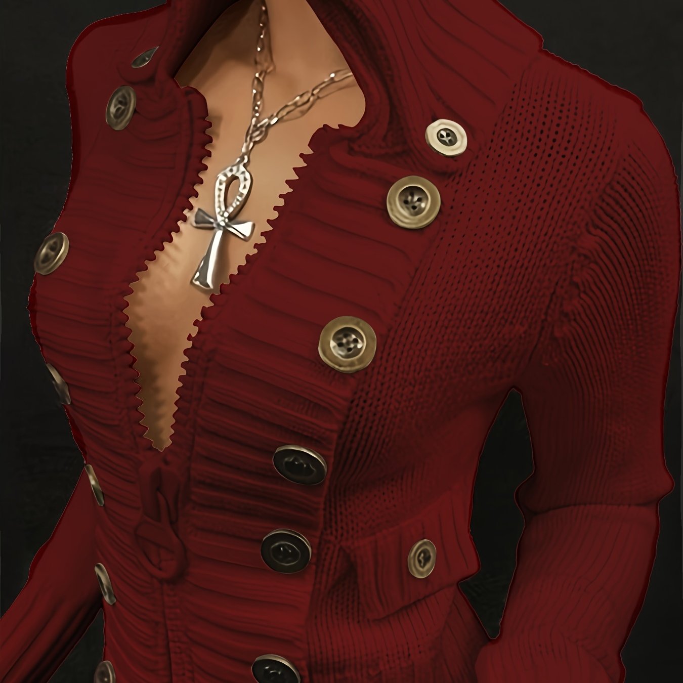 Slim Fit Cropped Cardigan with Statement Zipper & Decorative Buttons