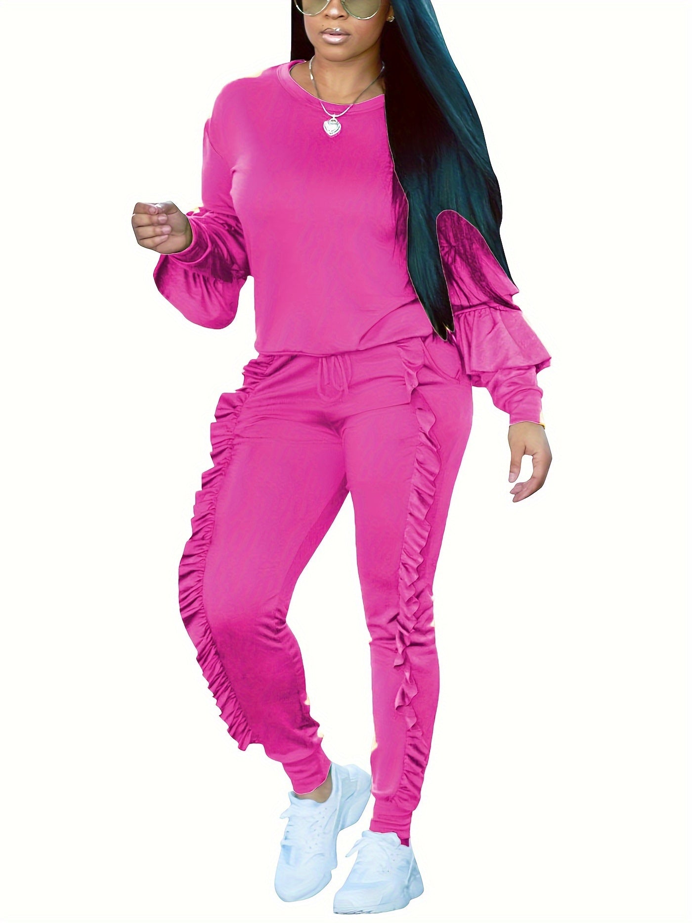 Ruffle-Sleeve Sweatshirt & Jogger Pants Tracksuit Set